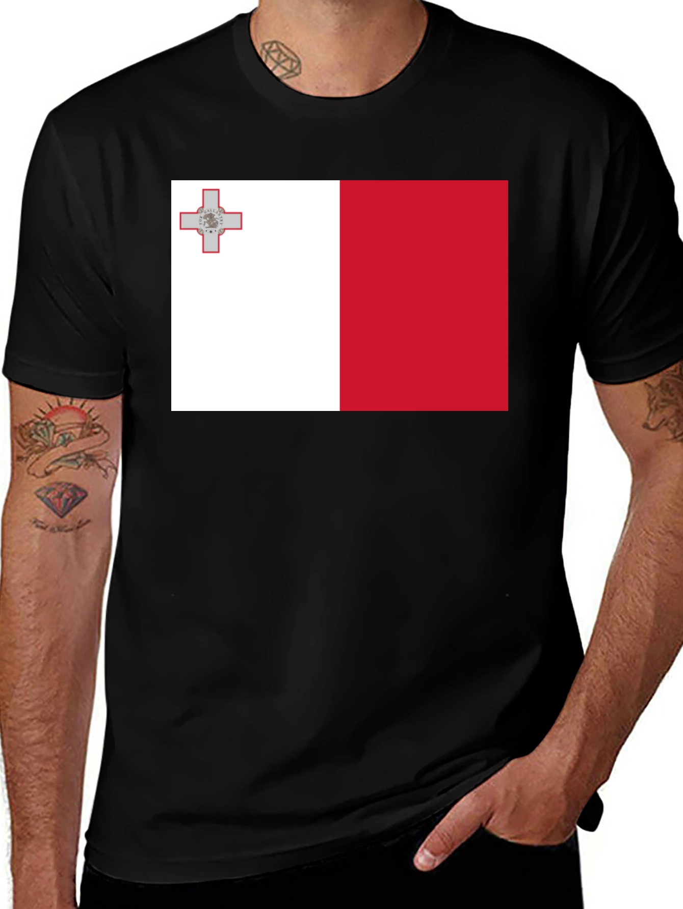 Malta Flag T-Shirt - Black Crew Neck Tee