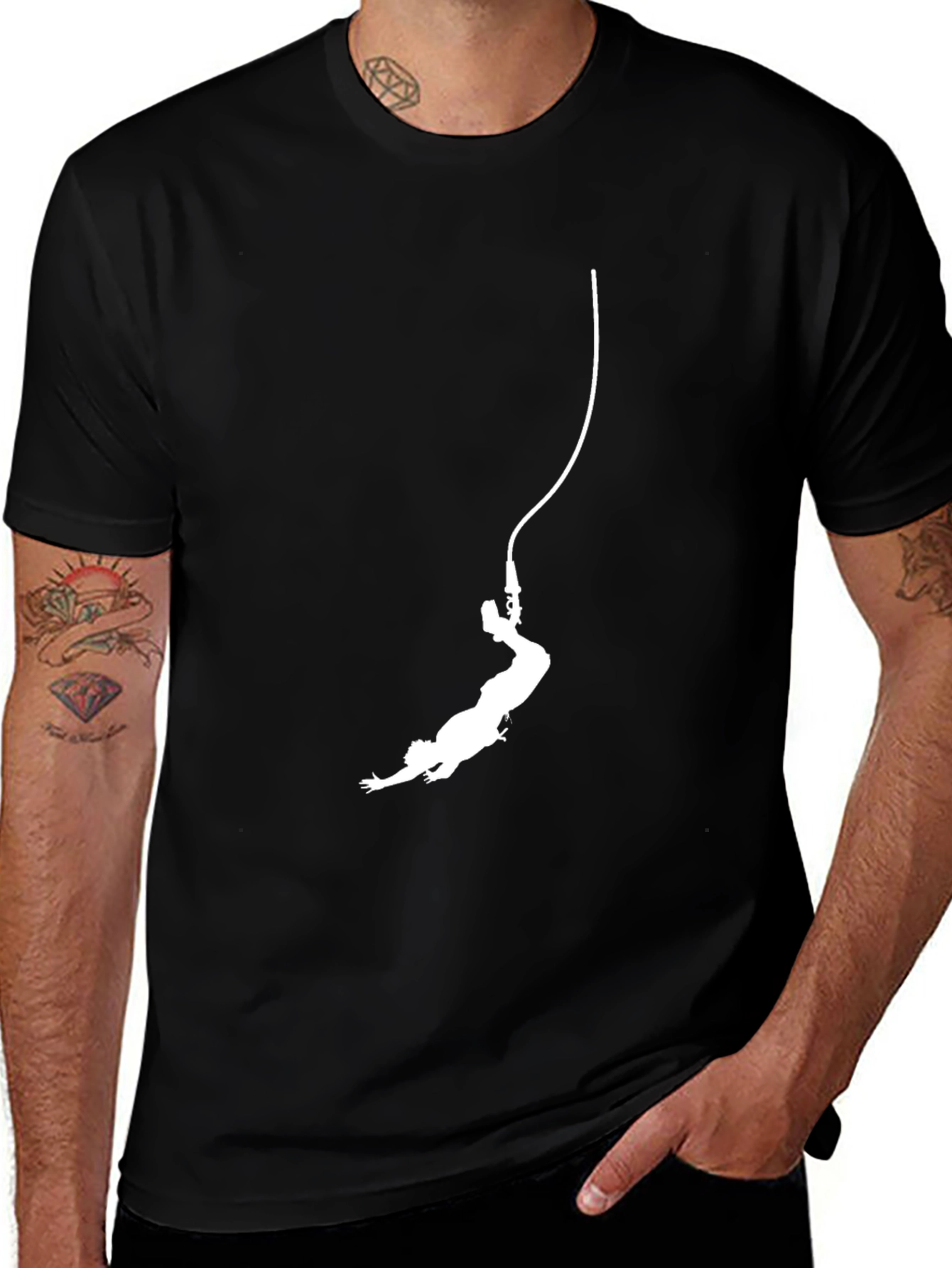 Variant 18 of Bungee Jumper Graphic Tee - Black Cotton T-Shirt