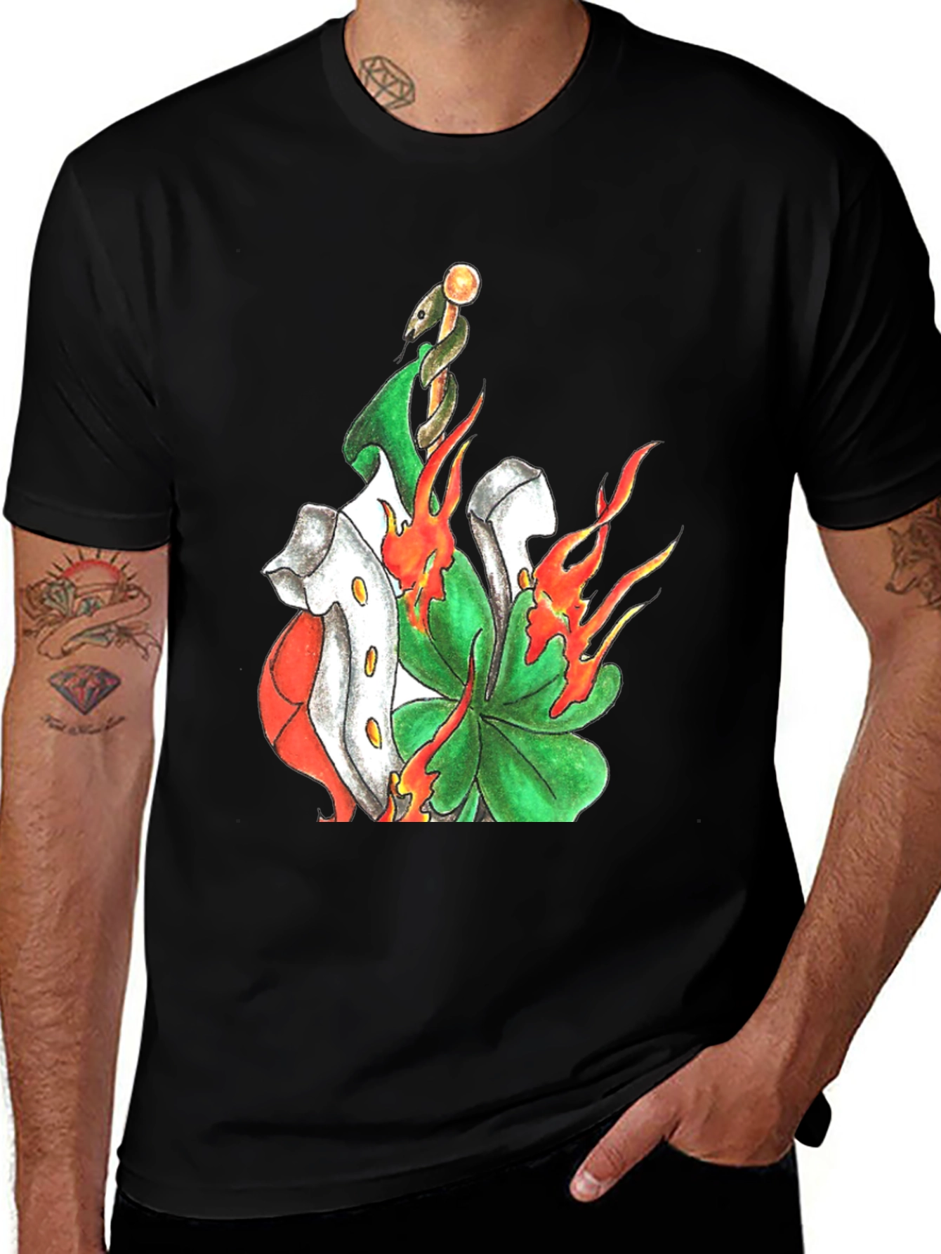 Lucky Clover T-Shirt: Shamrock Snake on Fire
