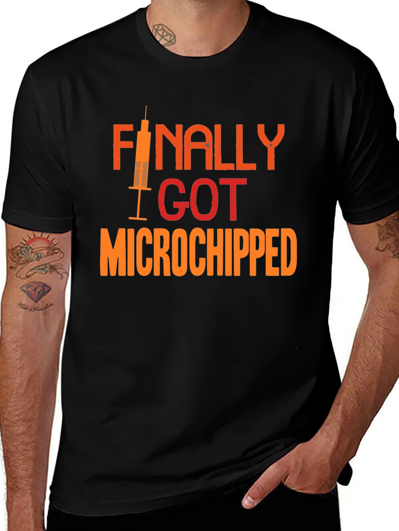 Variant 18 of Finally Microchipped T-Shirt: Funny Vaccine Tee