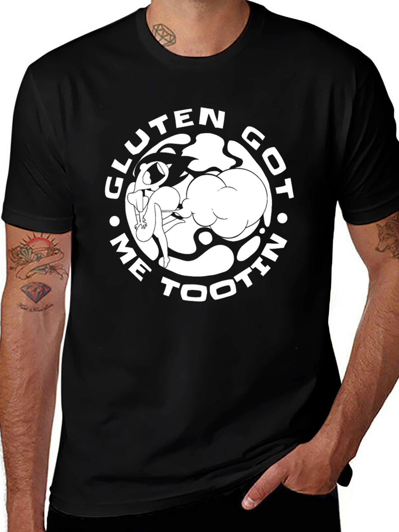 Variant 9 of Gluten Got Me Tootin' T-Shirt - Black Novelty Tee