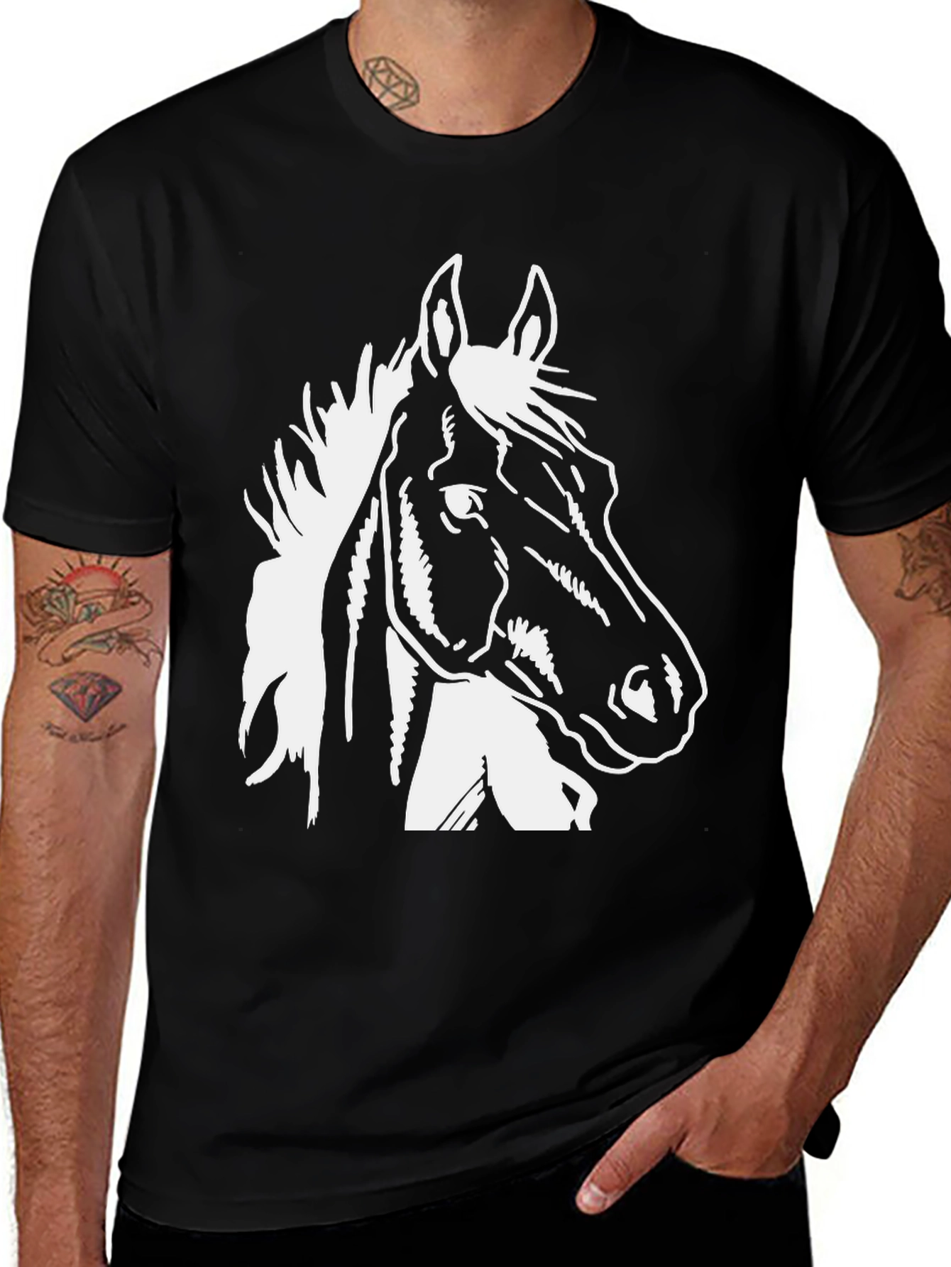 Variant 13 of Horse Graphic T-Shirt - Black Cotton Blend