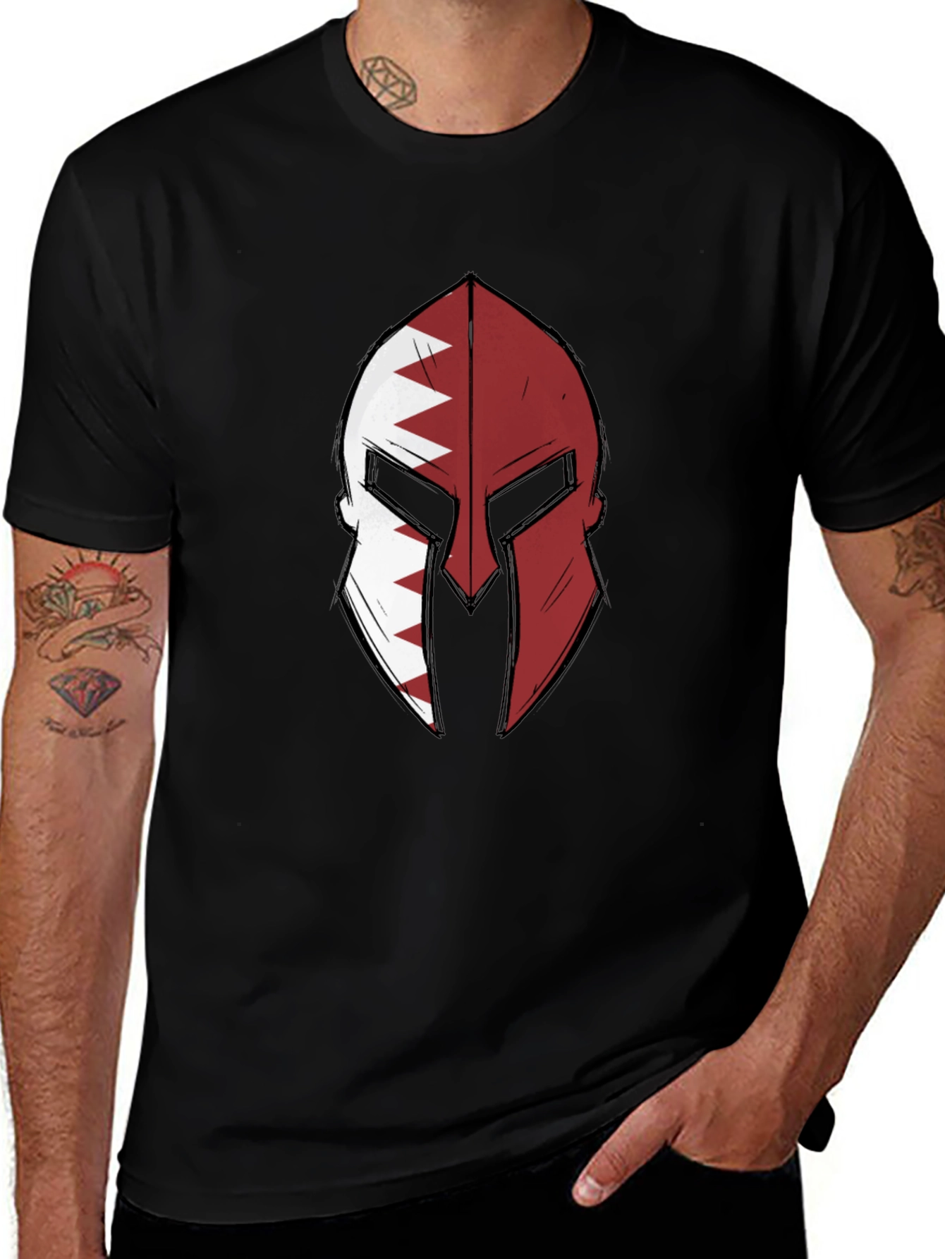 Spartan Helmet Qatar Flag T-Shirt - Graphic Tee
