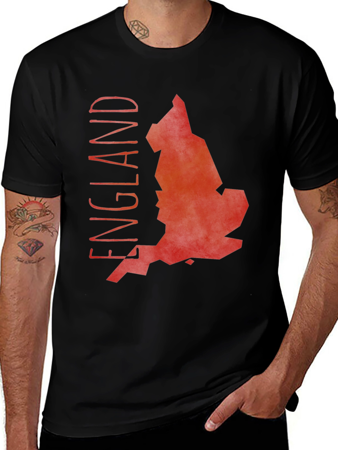 England Map Graphic Tee - Black Cotton T-Shirt