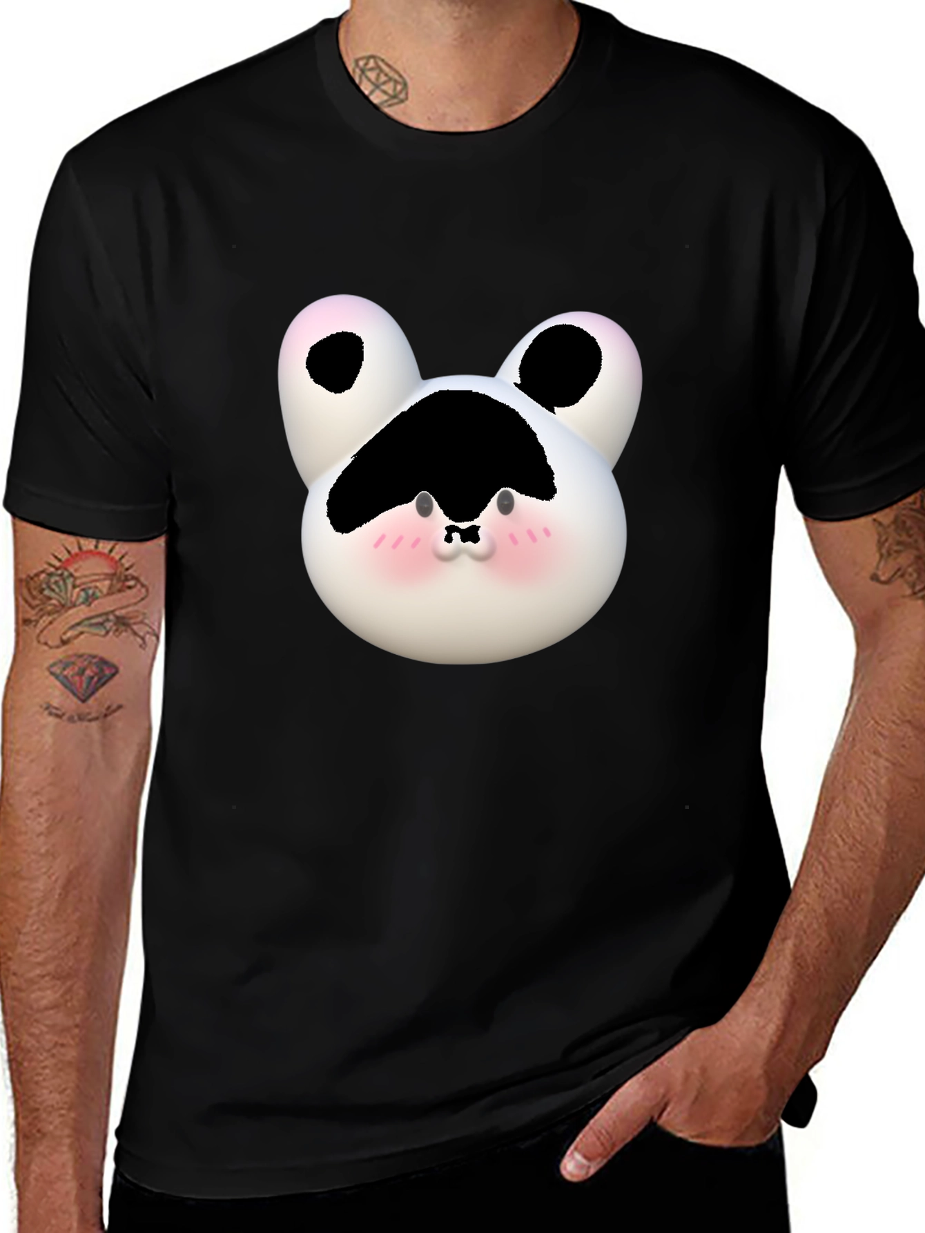 Variant 3 of Cute Cartoon Cow Face Black T-Shirt