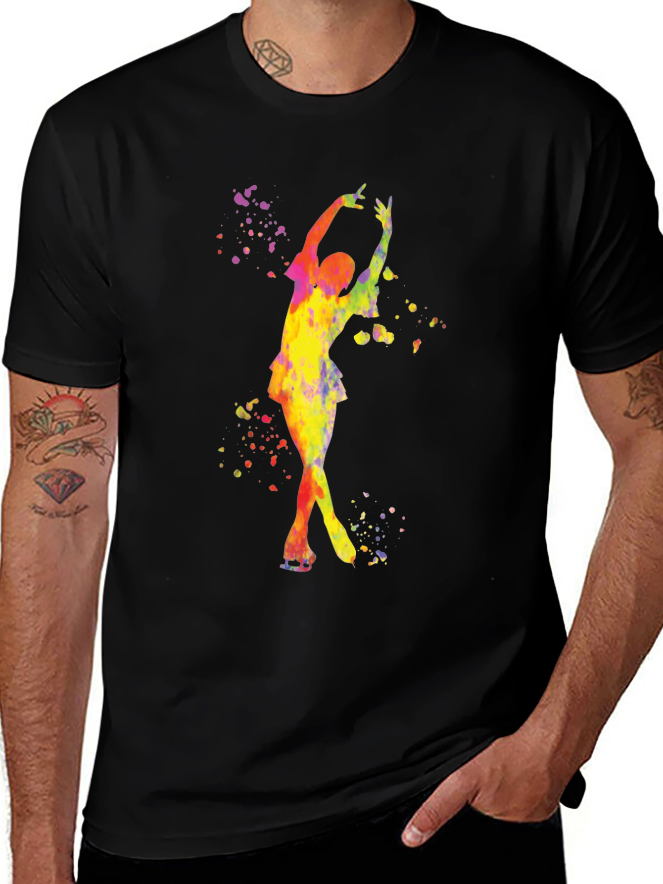 Variant 12 of Watercolor Figure Skater Black T-Shirt