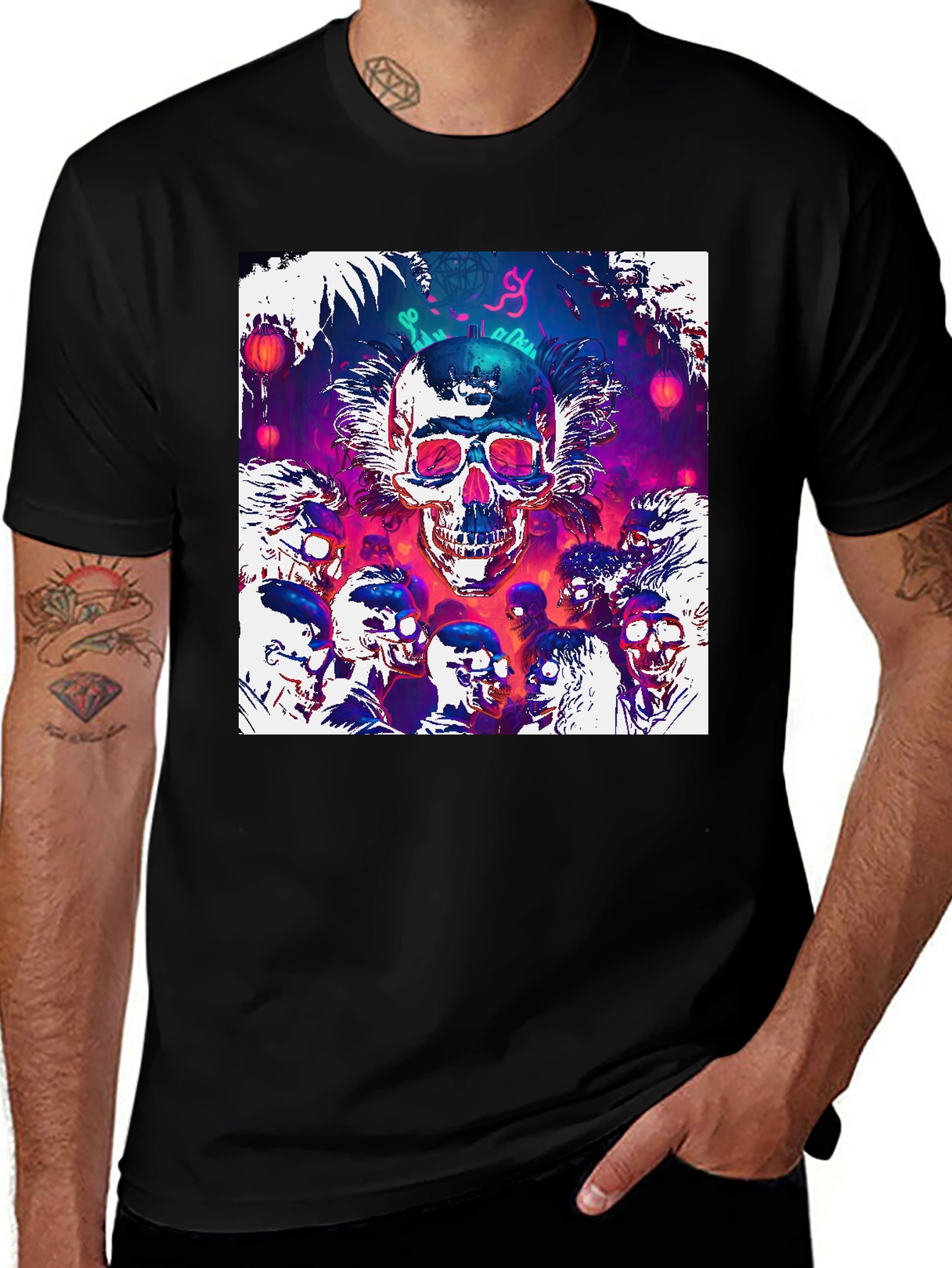 Variant 15 of Skull & Zombie Graphic Print Black T-Shirt