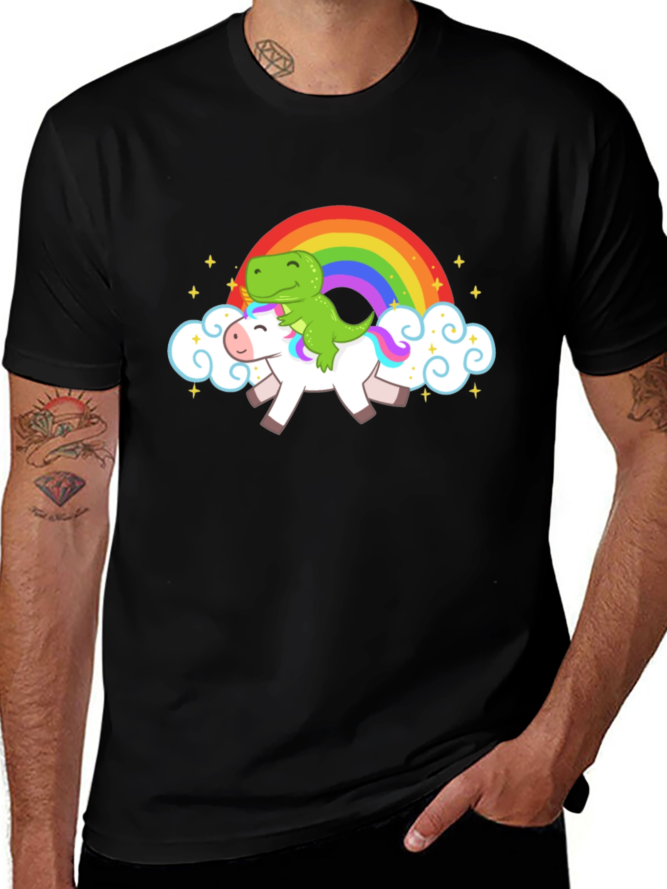 Variant 30 of Dino Riding Unicorn Rainbow T-Shirt