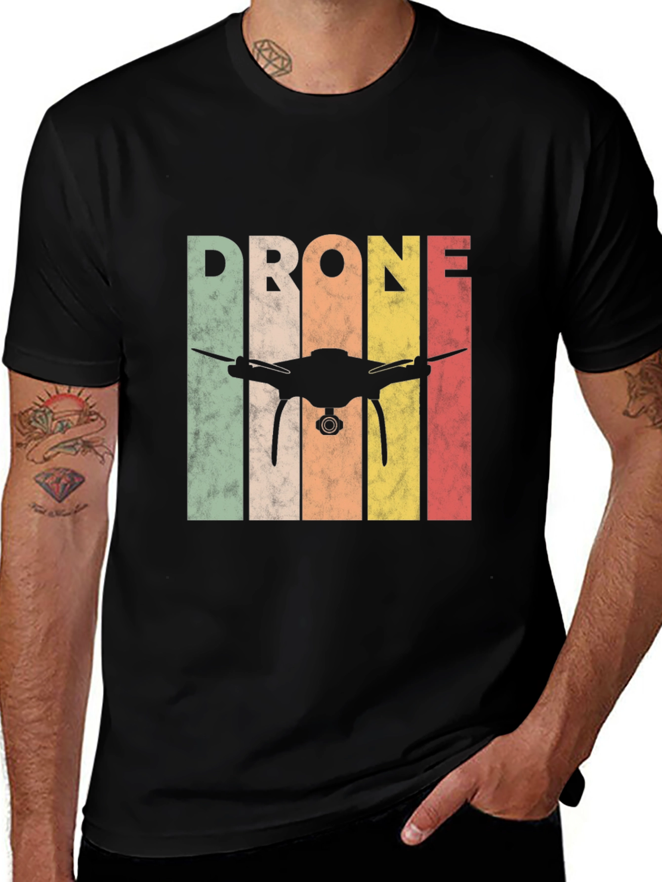 Variant 19 of Retro Drone Graphic T-Shirt - Black