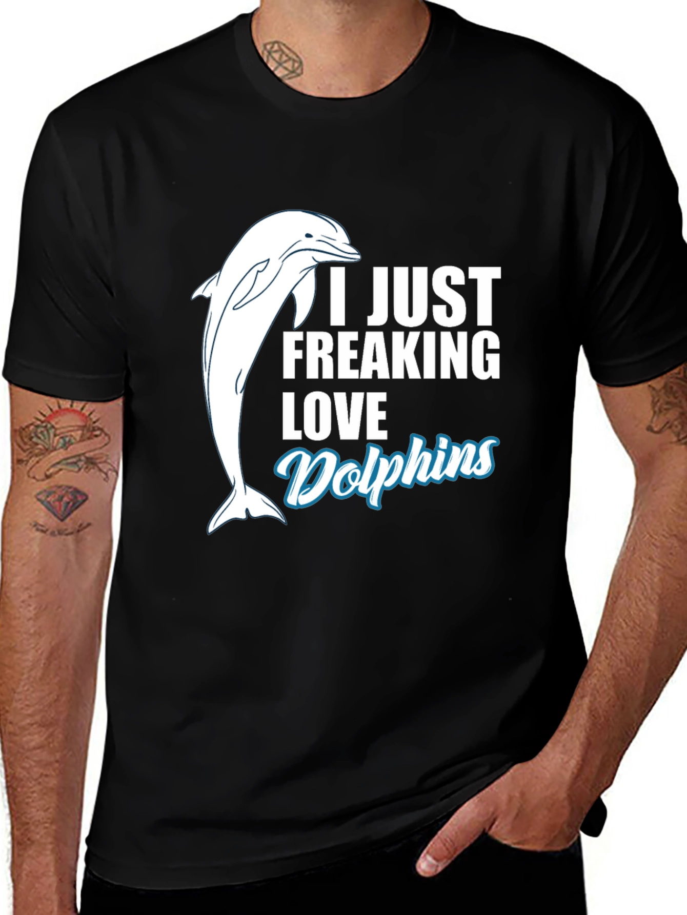 Variant 24 of I Love Dolphins Black T-Shirt - Marine Animal Tee
