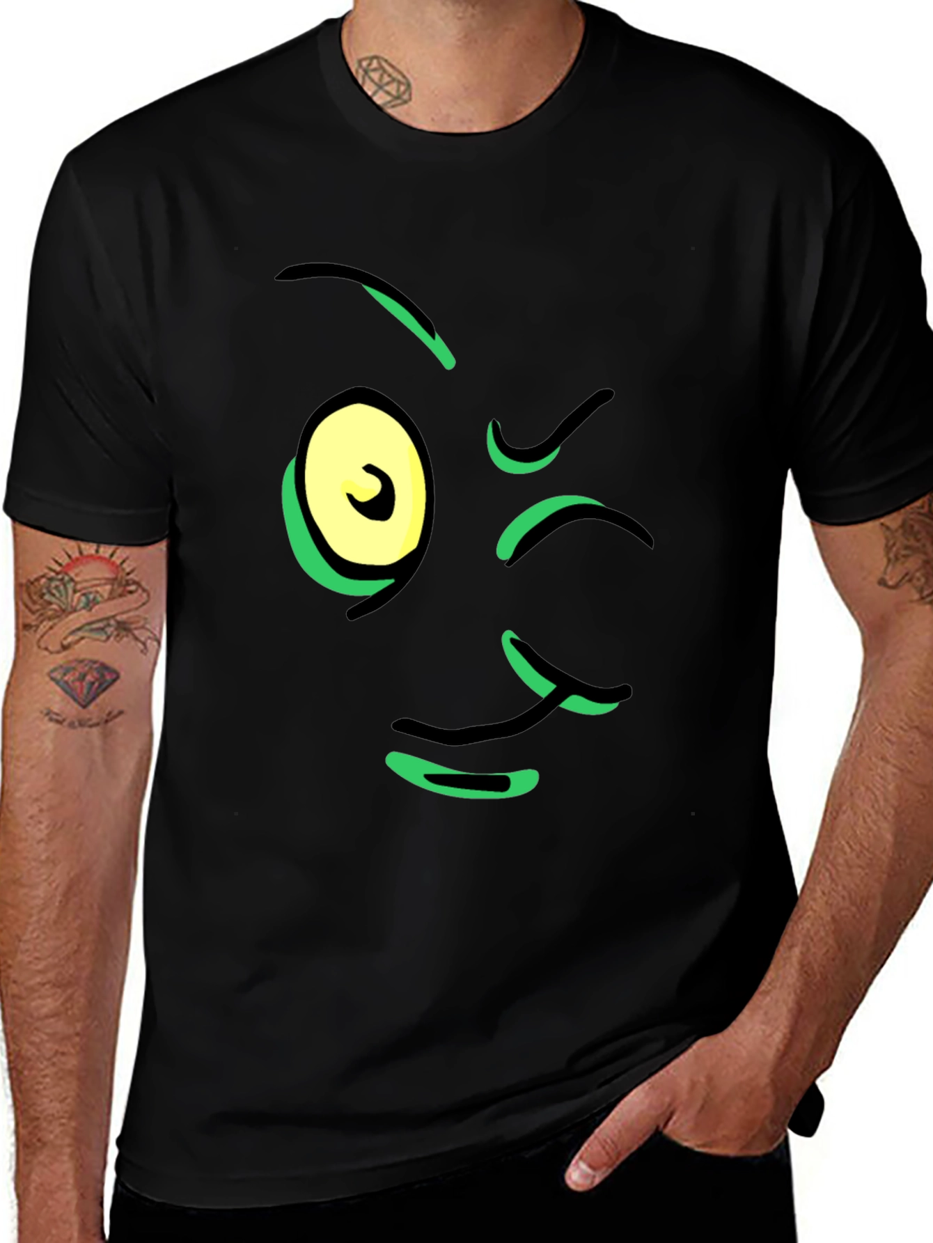 Variant 23 of Winking Cartoon Face Black T-Shirt