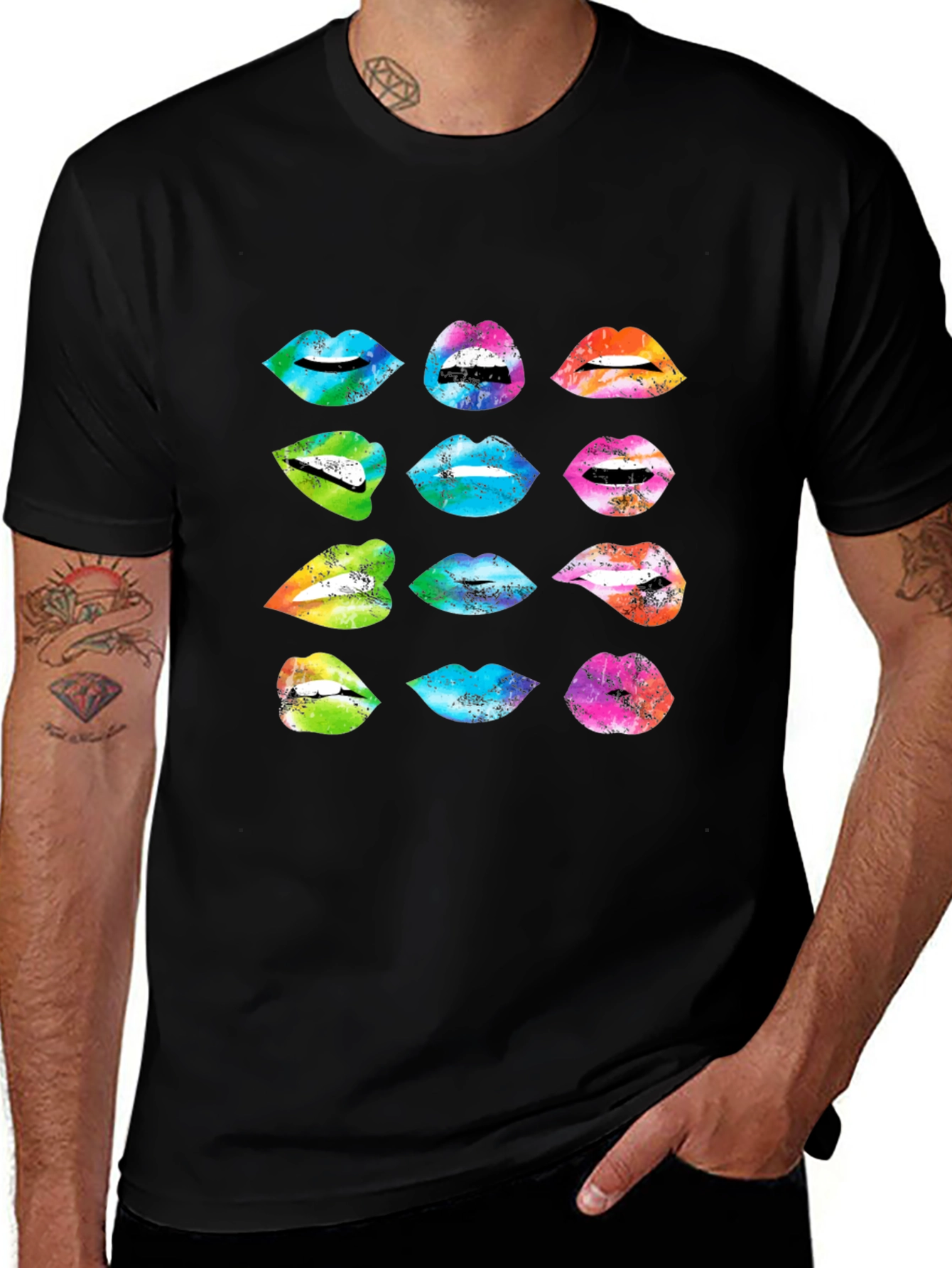 Variant 26 of Colorful Lips Graphic Black T-Shirt