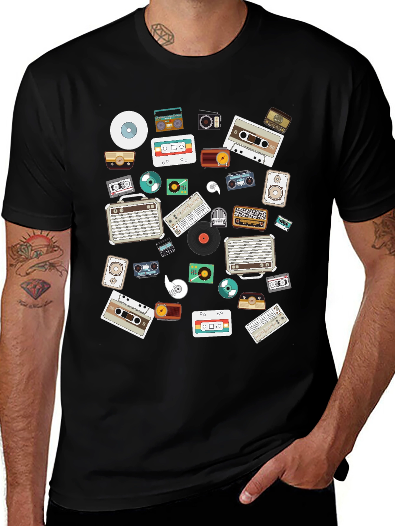 Variant 17 of Retro Music Lover's Black Graphic Tee