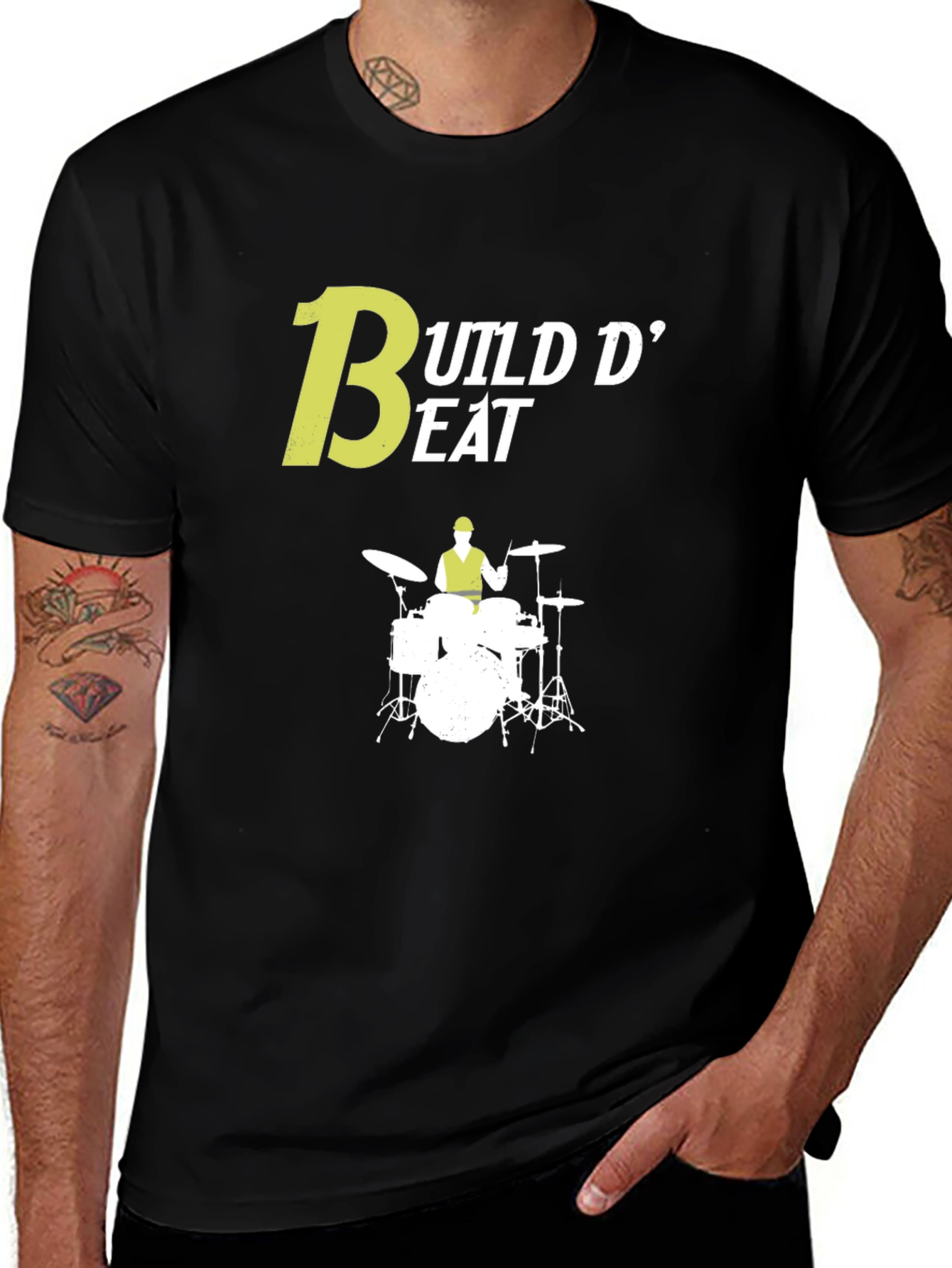 Variant 8 of Build D' Beat Drummer T-Shirt - Music Lover Tee