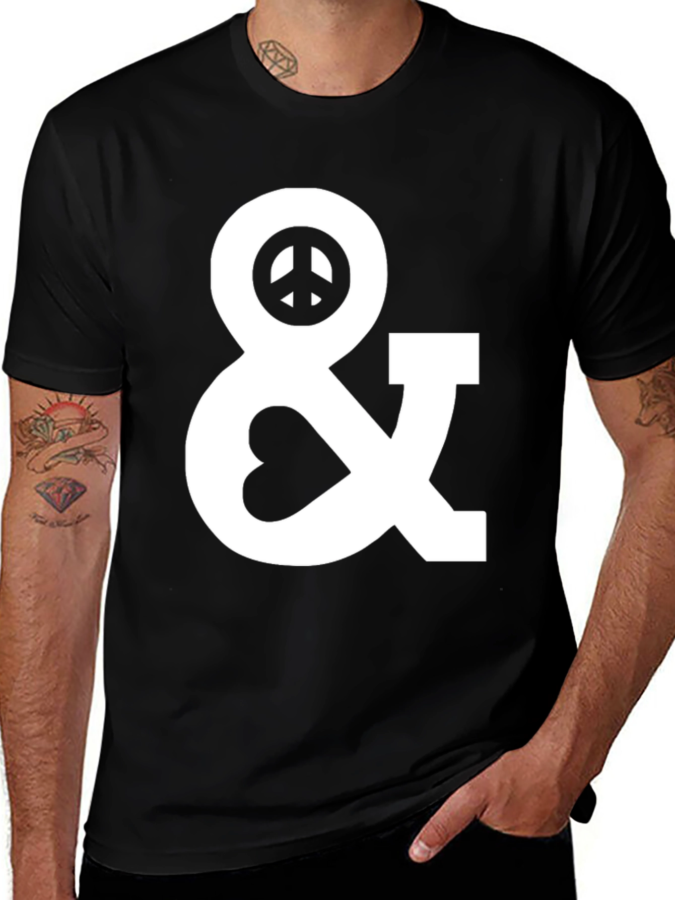 Variant 19 of Peace & Love Graphic T-Shirt - Black Cotton Blend