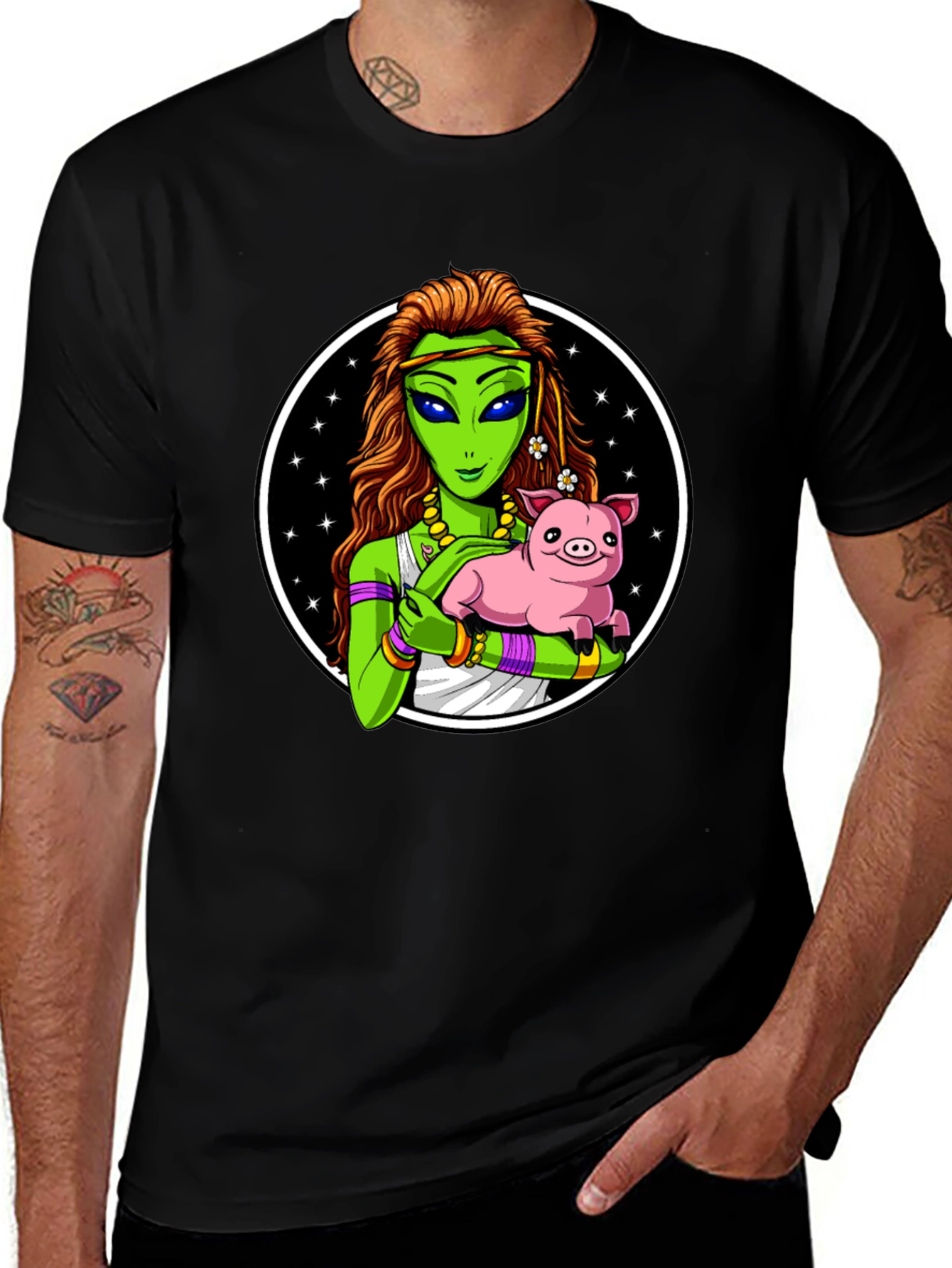 Variant 16 of Alien Holding Pig T-Shirt - Unique Graphic Tee