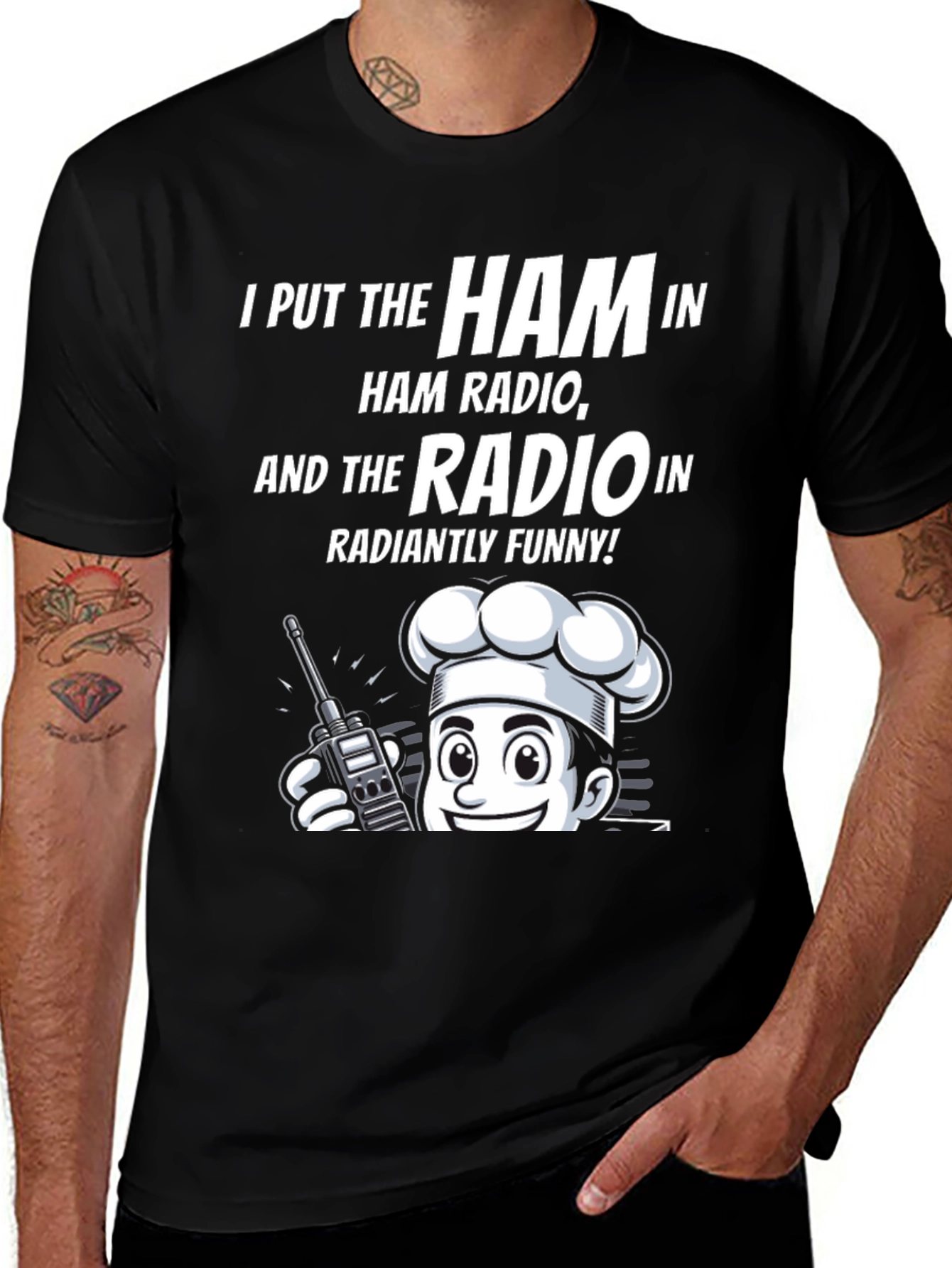 Variant 14 of Funny Ham Radio T-Shirt - Radiantly Funny Chef Design
