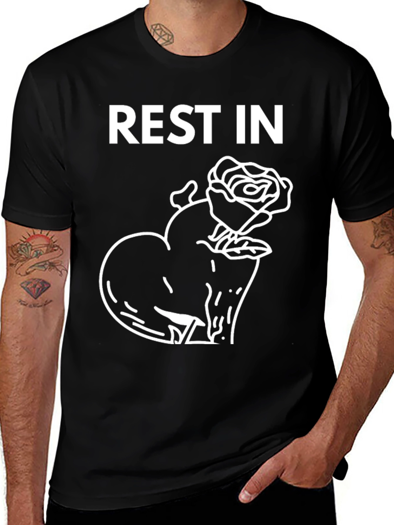 Variant 12 of Rest In Peace Rose Heart Graphic Tee - Black