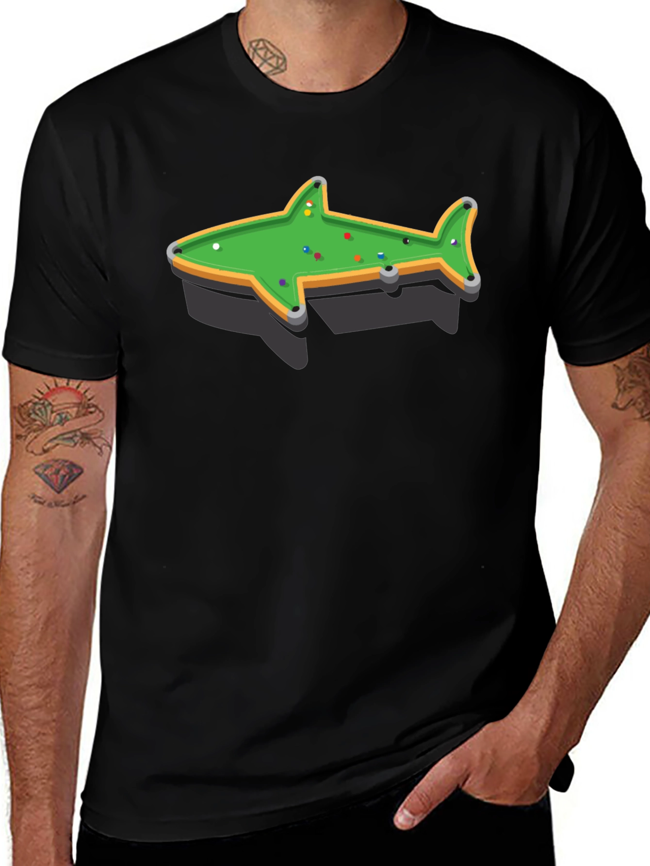 Variant 2 of Shark Pool Table Graphic Tee - Unique Billiards Shirt