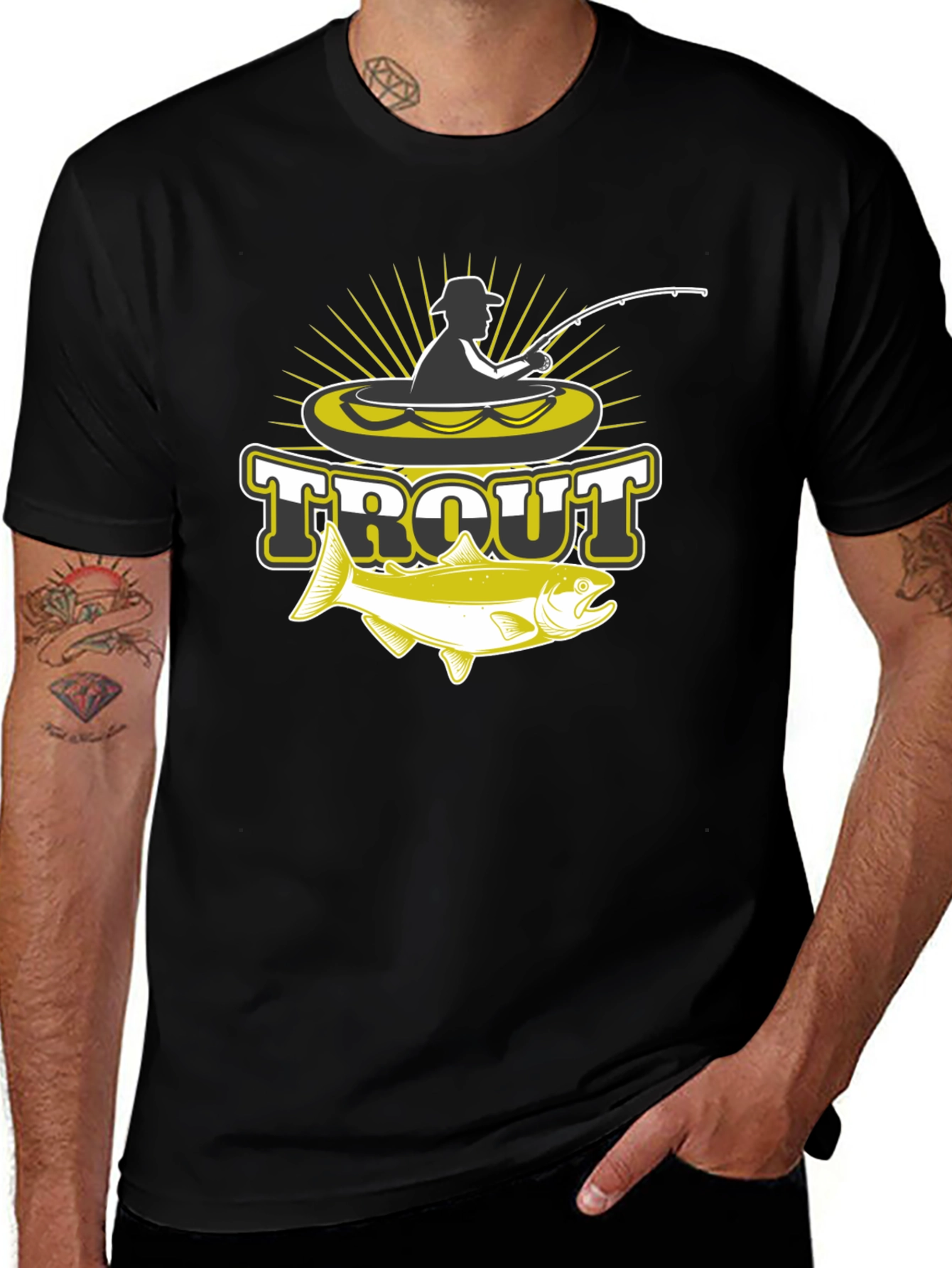 Variant 10 of Men's Black Trout Fishing Graphic T-Shirt