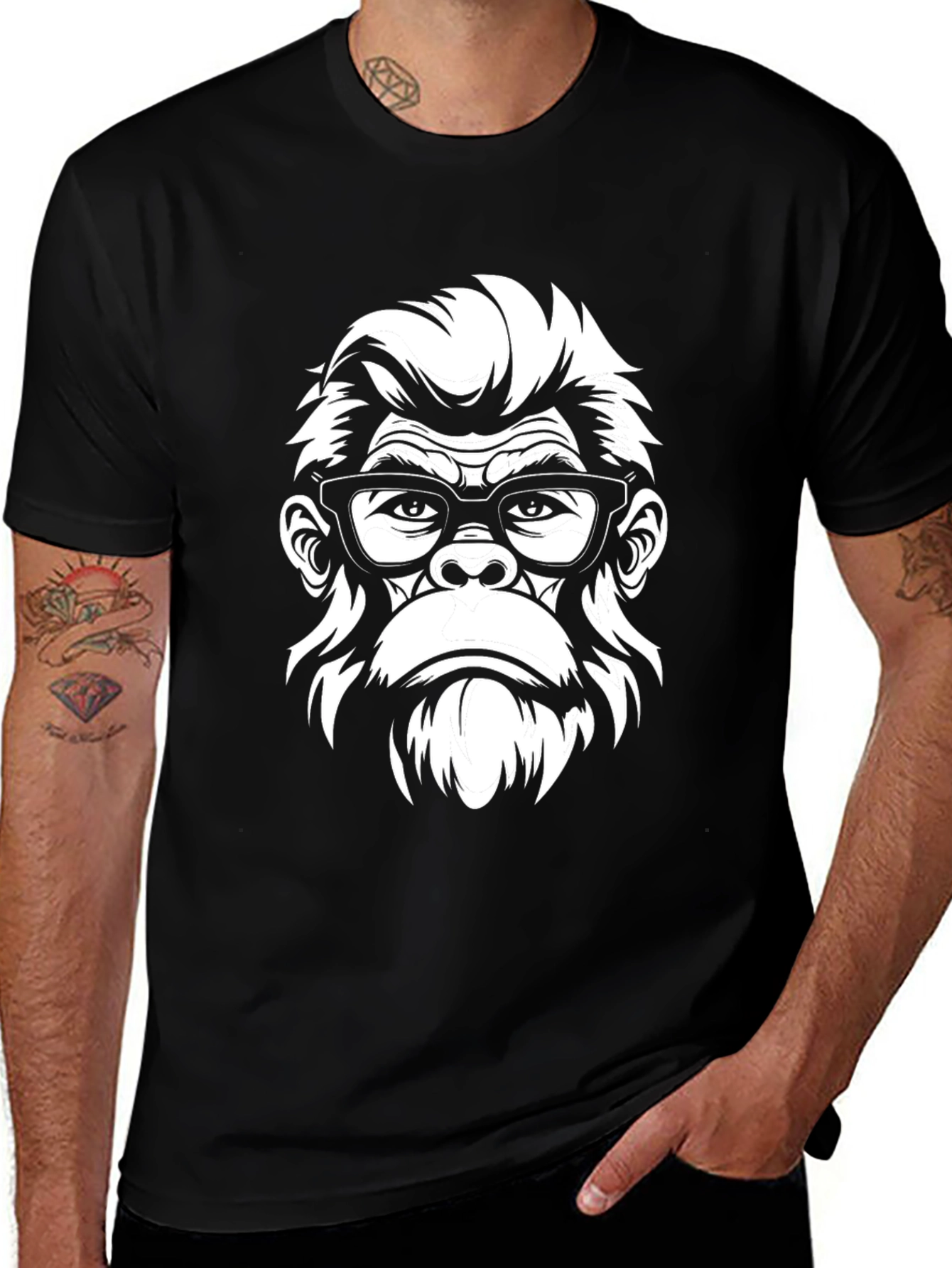 Variant 17 of Cool Gorilla with Glasses Graphic T-Shirt - Black