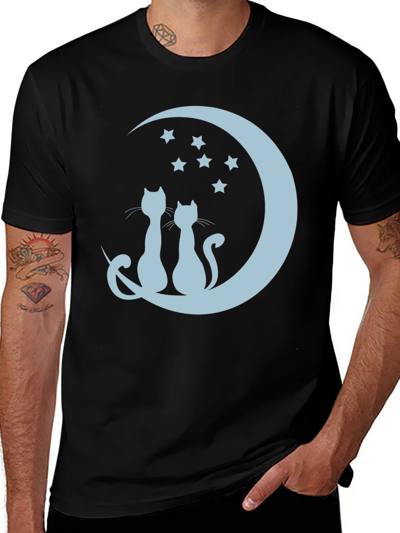 Variant 7 of Cats On Moon Graphic Tee - Black Unisex T-Shirt