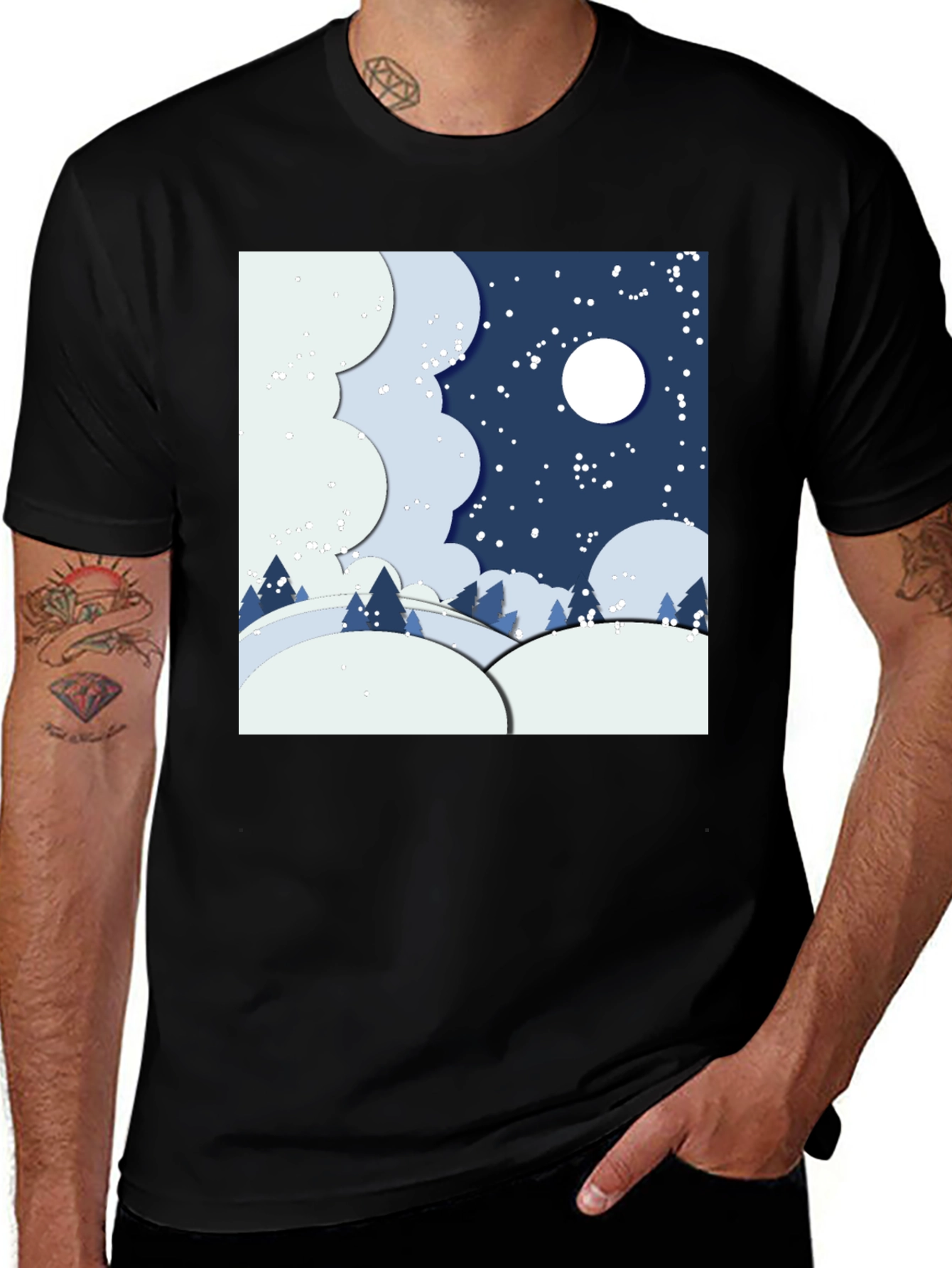 Variant 19 of Winter Nightscape Graphic Tee - Stylish Comfort