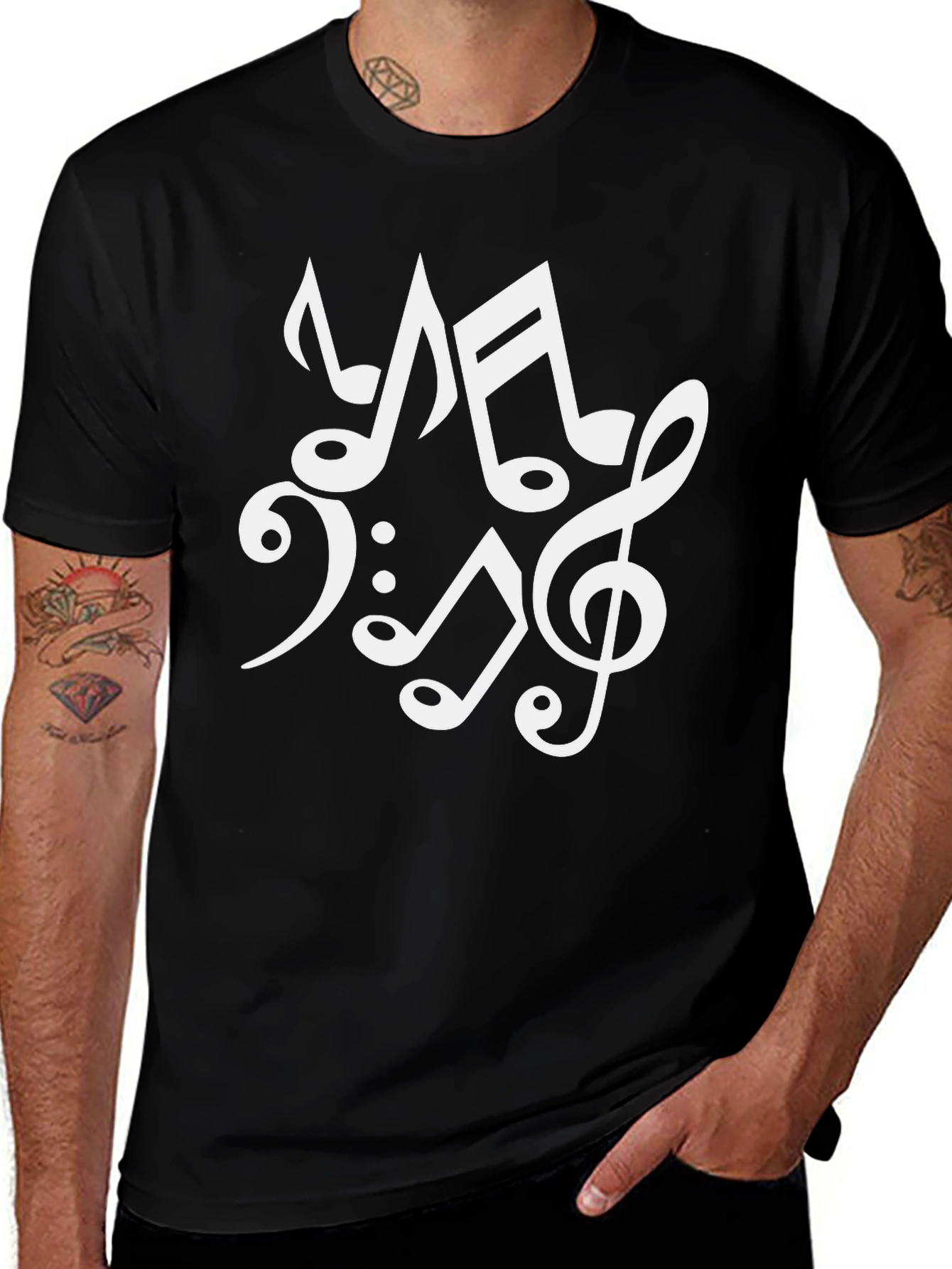 Variant 12 of Music Notes Graphic Tee - Stylish Black T-Shirt