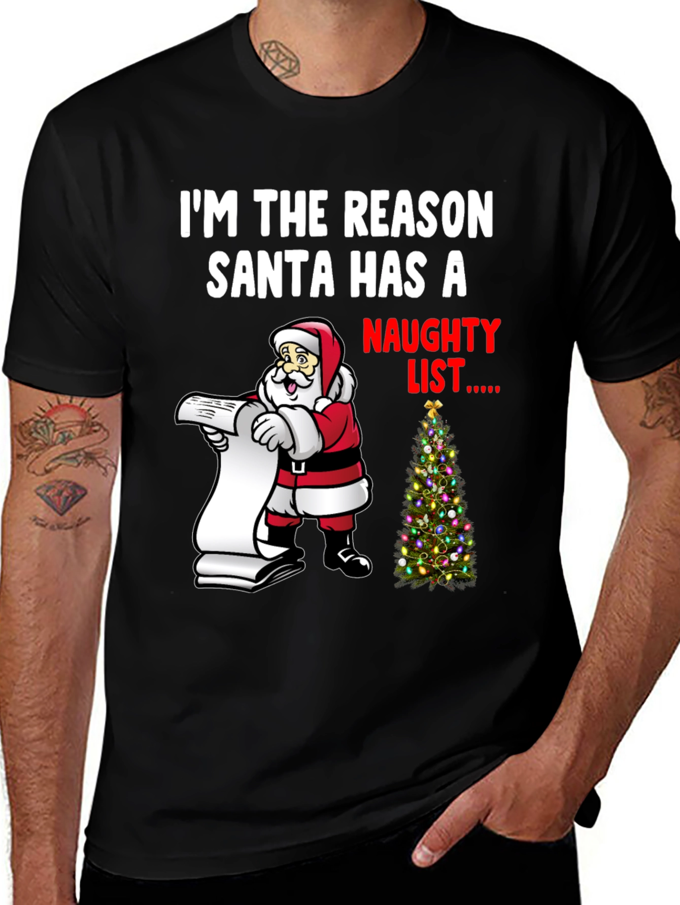 Naughty List Santa Christmas Graphic Tee