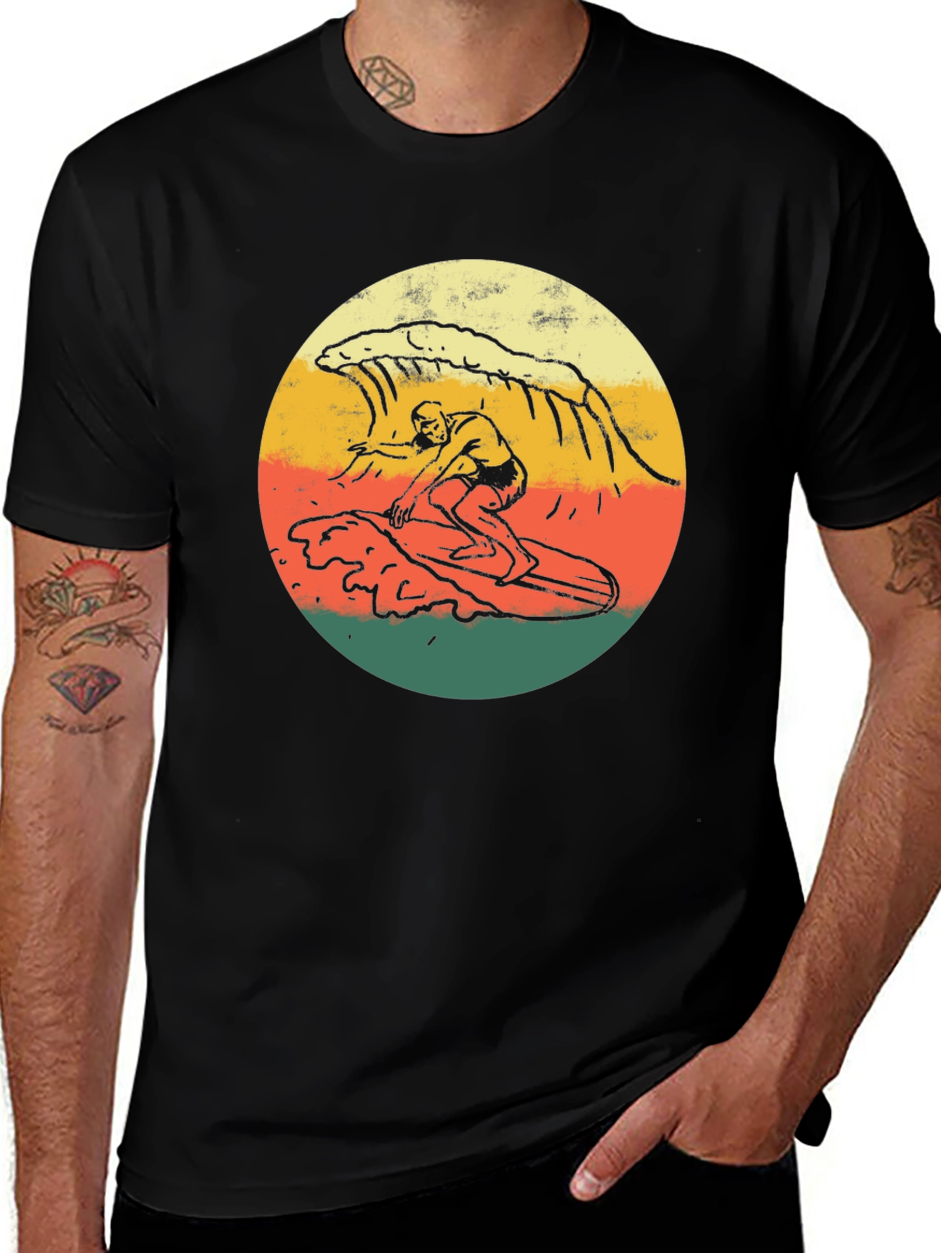 Variant 22 of Retro Surfer Graphic Tee - Black Cotton T-Shirt