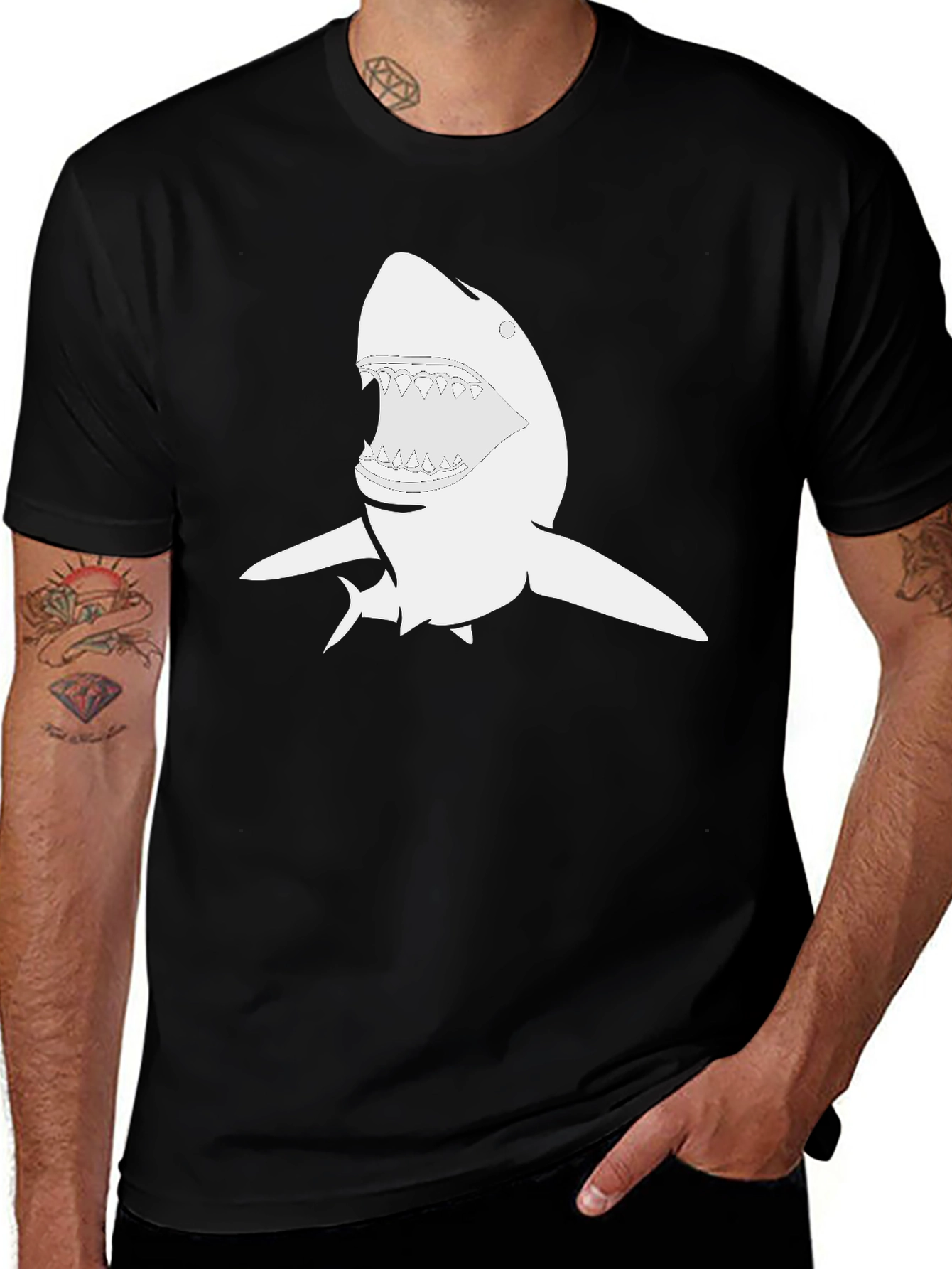 Variant 30 of Black T-Shirt with Shark Graphic Print