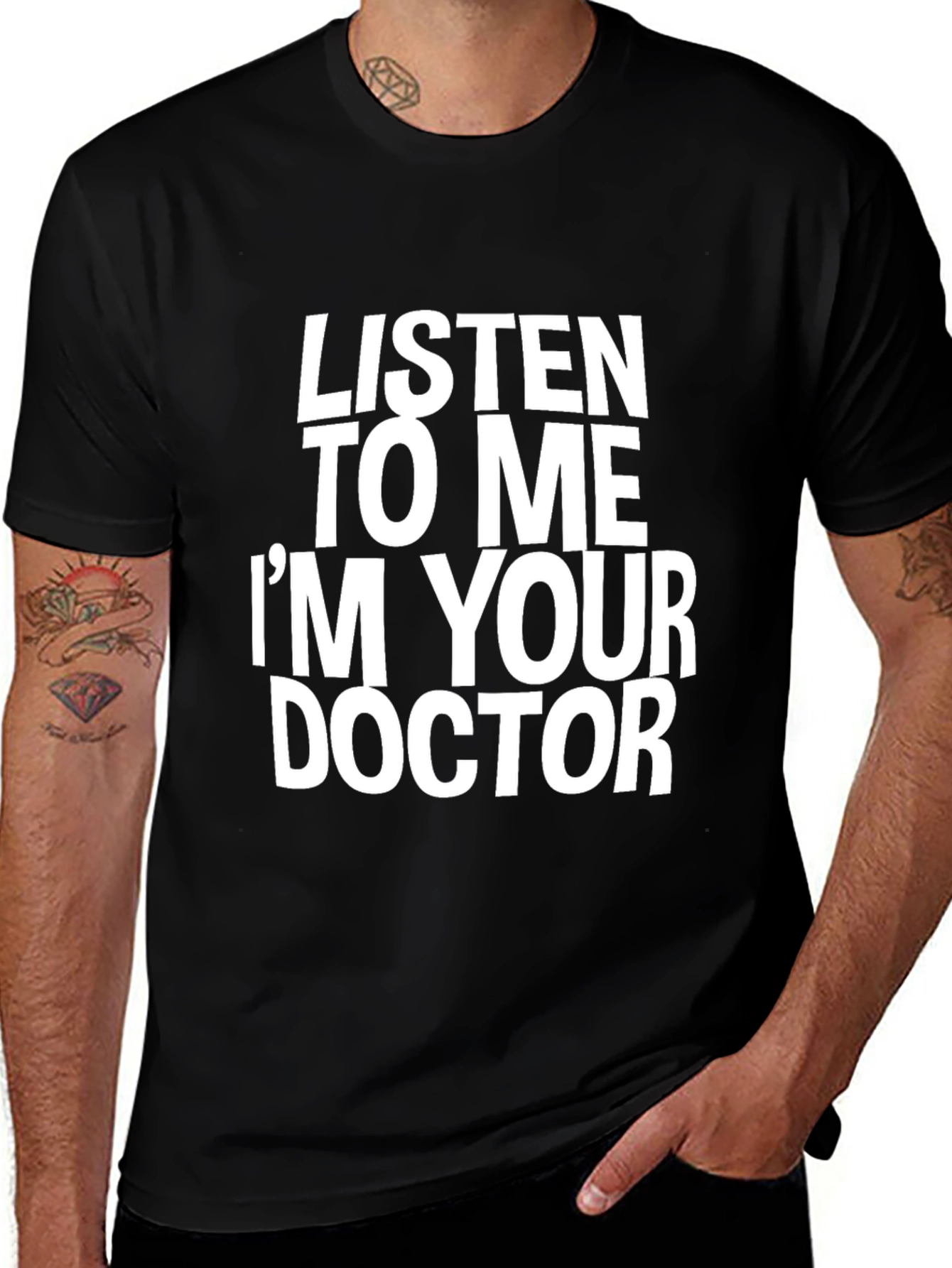 Variant 9 of Listen To Me Doctor Black Cotton Tee