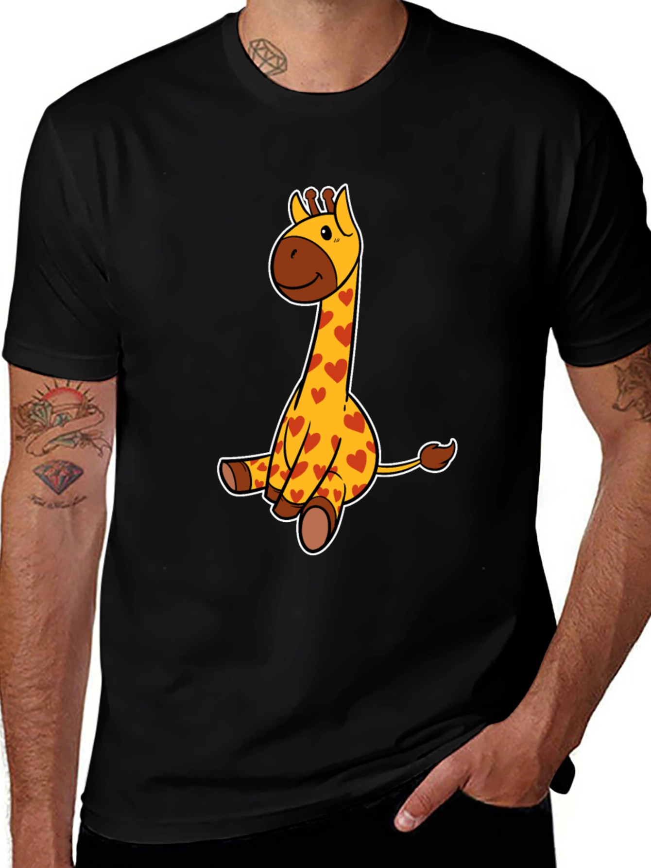 Variant 5 of Giraffe Heart Print Black T-Shirt