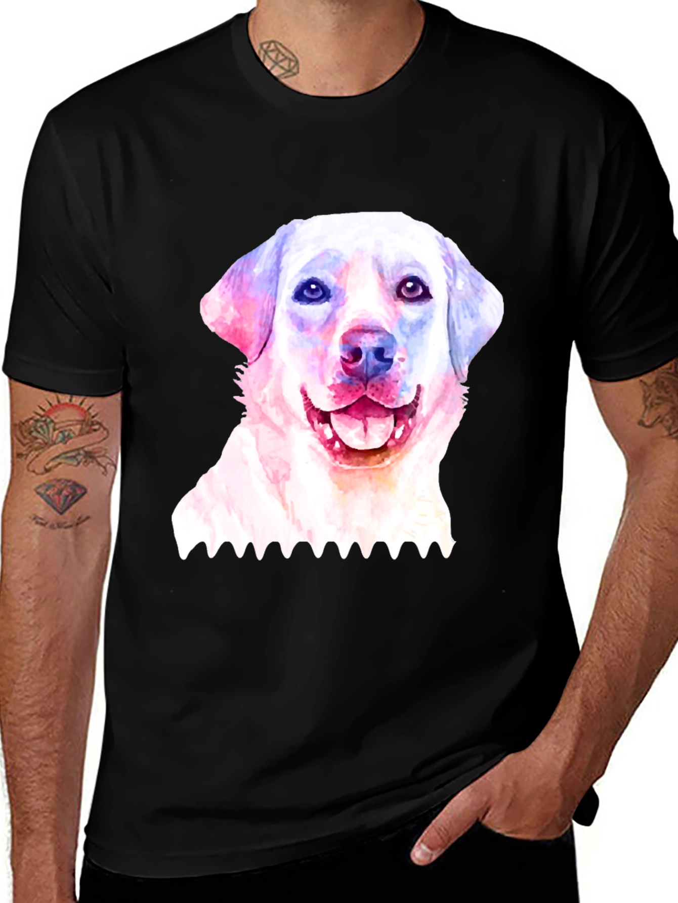 Variant 9 of Watercolor Dog Portrait Graphic Tee - Black Cotton Blend