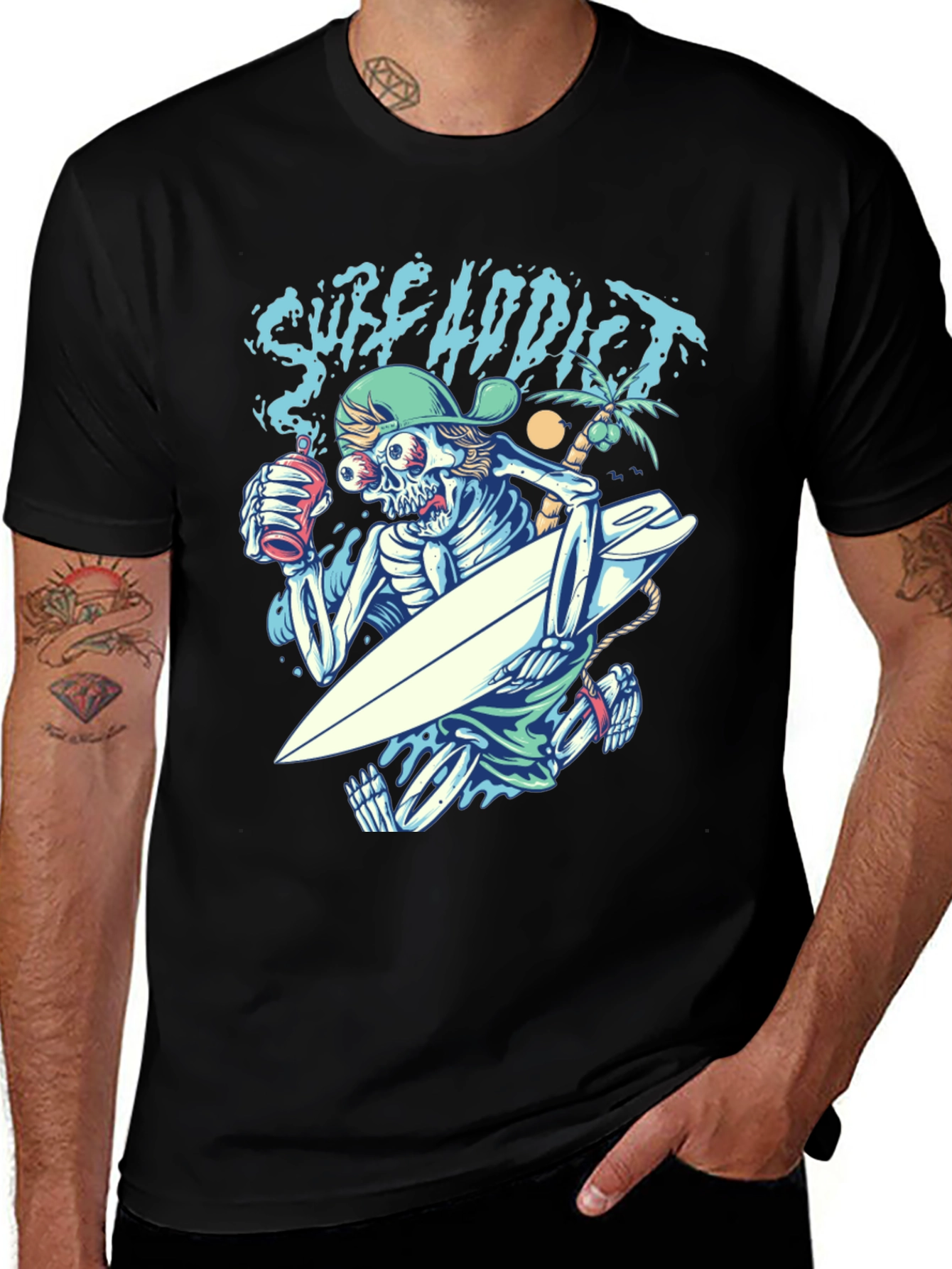 Variant 21 of Surf Addict Skeleton Graphic T-Shirt