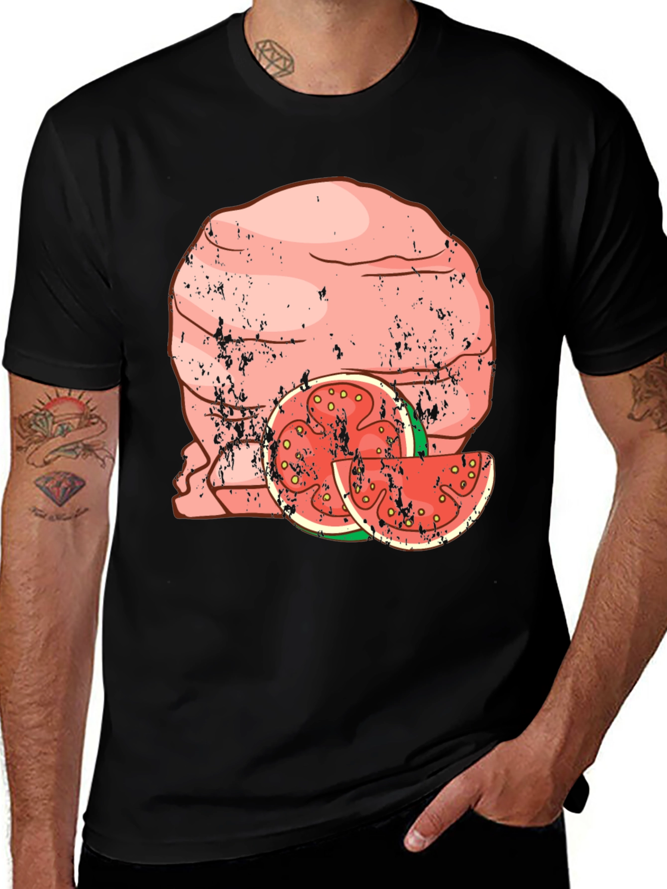 Variant 18 of Funny Meatball Watermelon Graphic Tee - Black