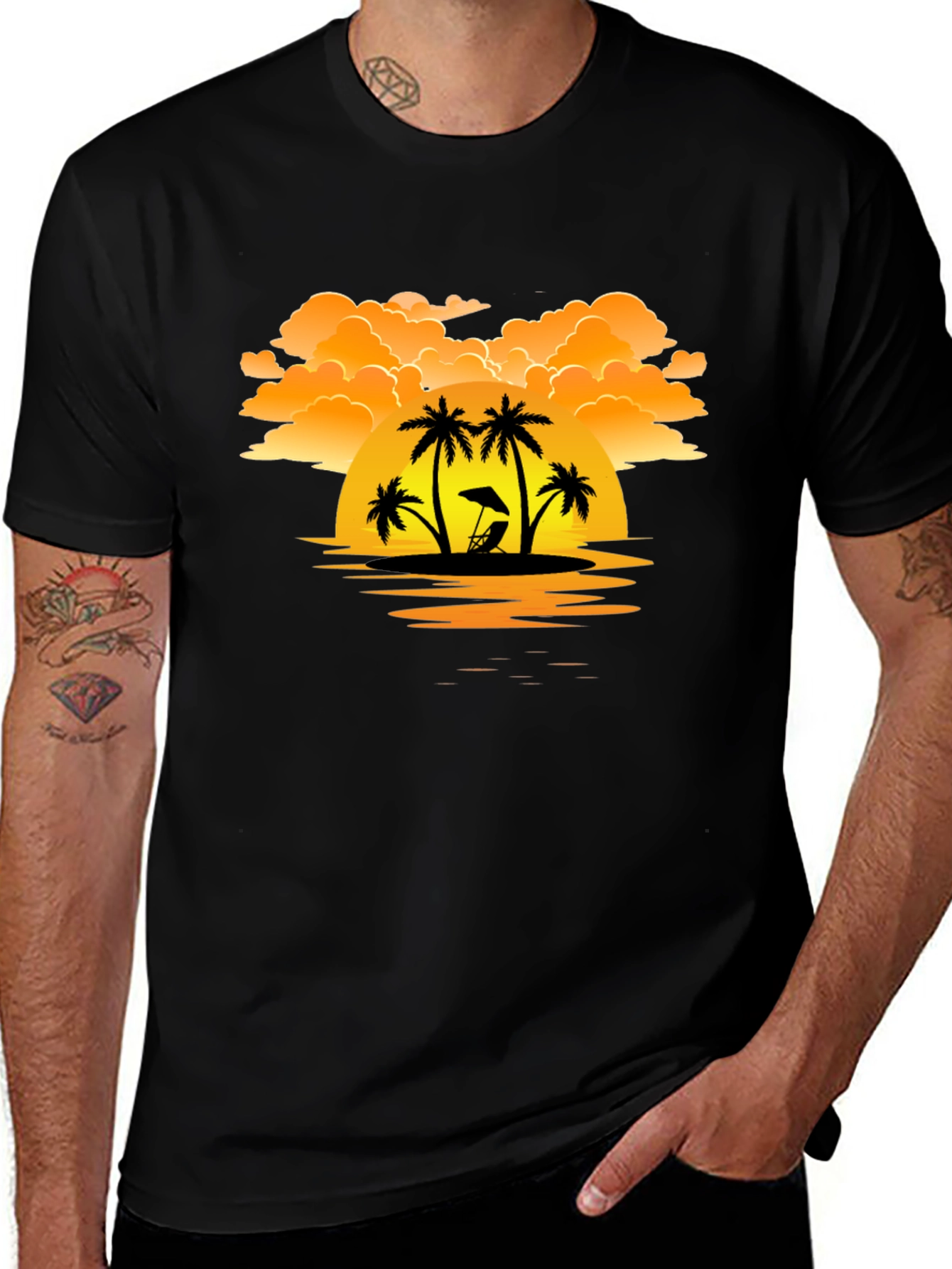 Variant 27 of Sunset Palm Tree Graphic Tee - Tropical Island Vibes