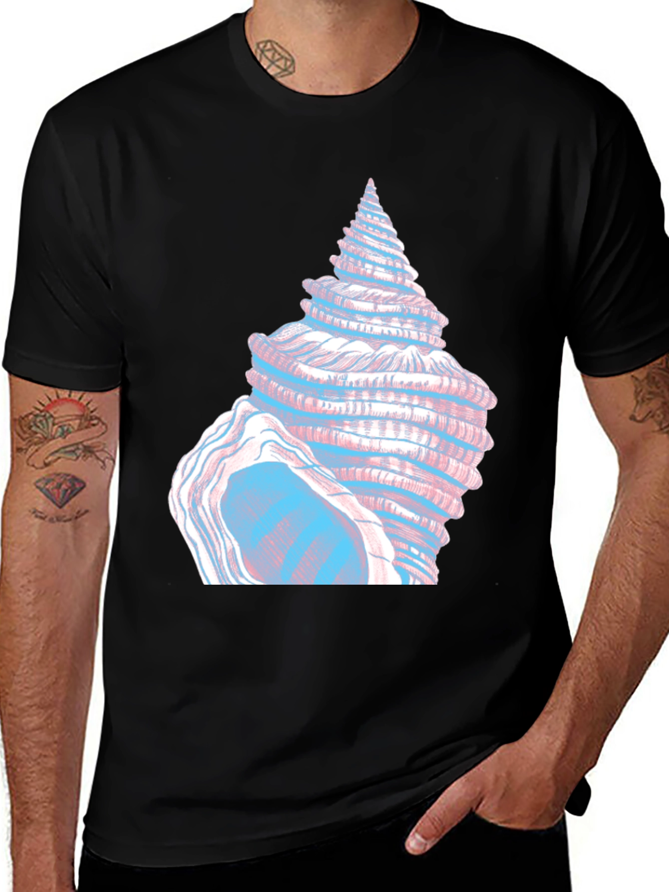 Variant 11 of Seashell Graphic Tee - Black Cotton T-Shirt