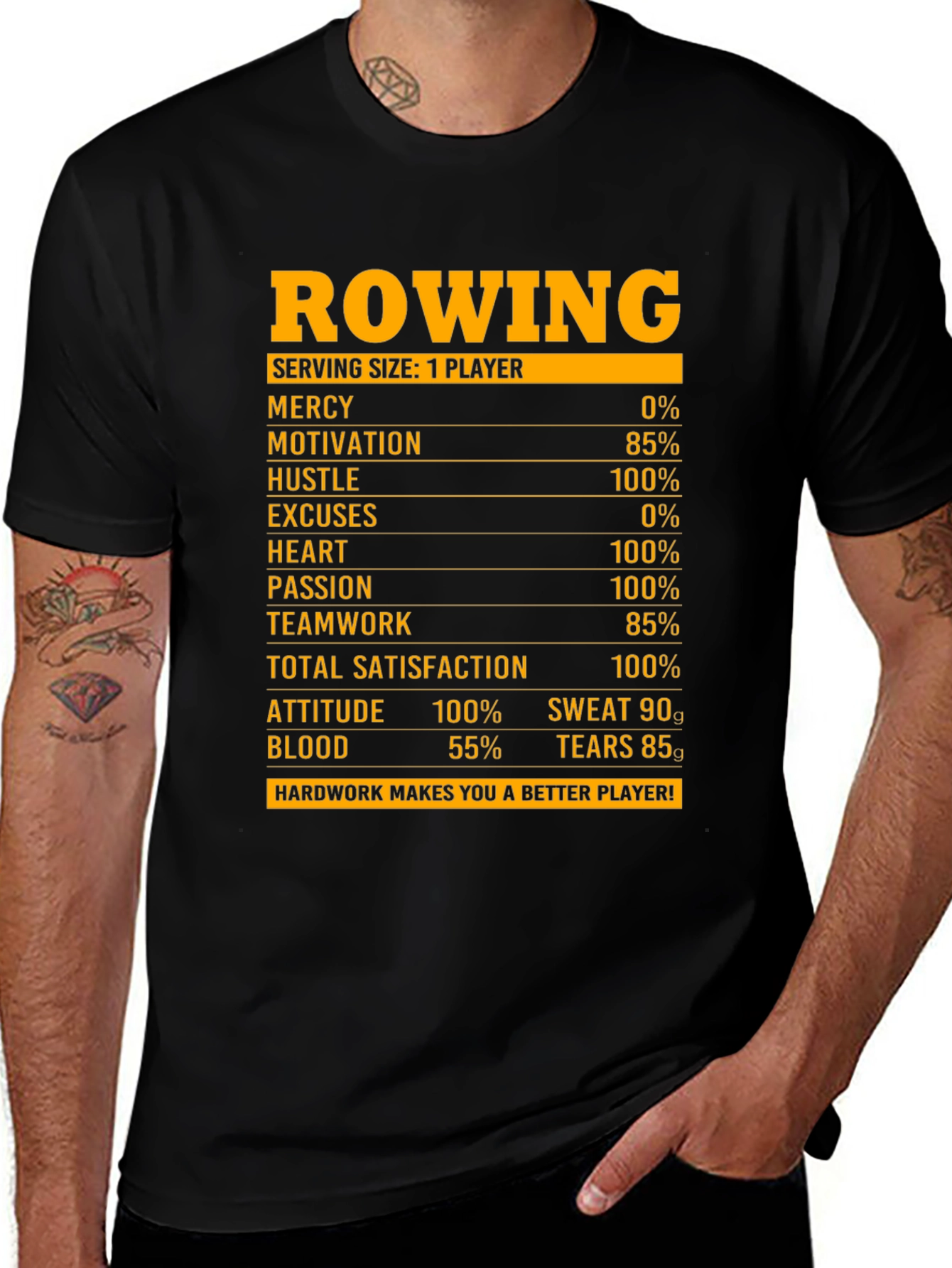 Rowing Nutrition Facts T-Shirt - Hardwork Makes You Better!