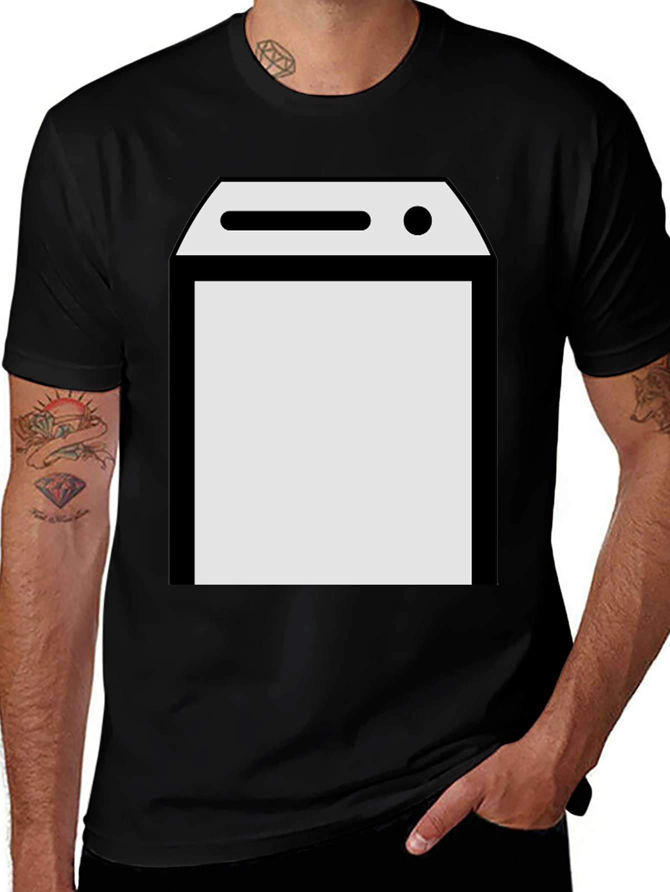 Black T-Shirt with Laundry Machine Graphic