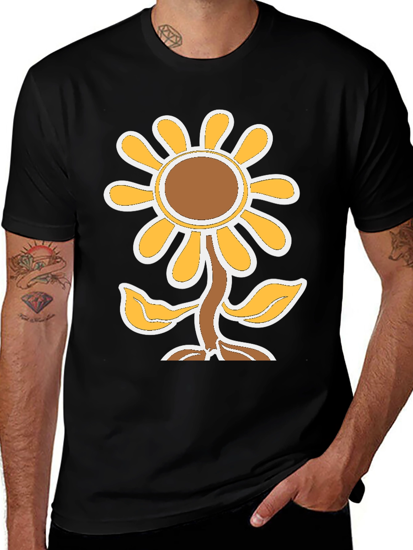 Variant 15 of Black T-Shirt with Cute Cartoon Sunflower Design