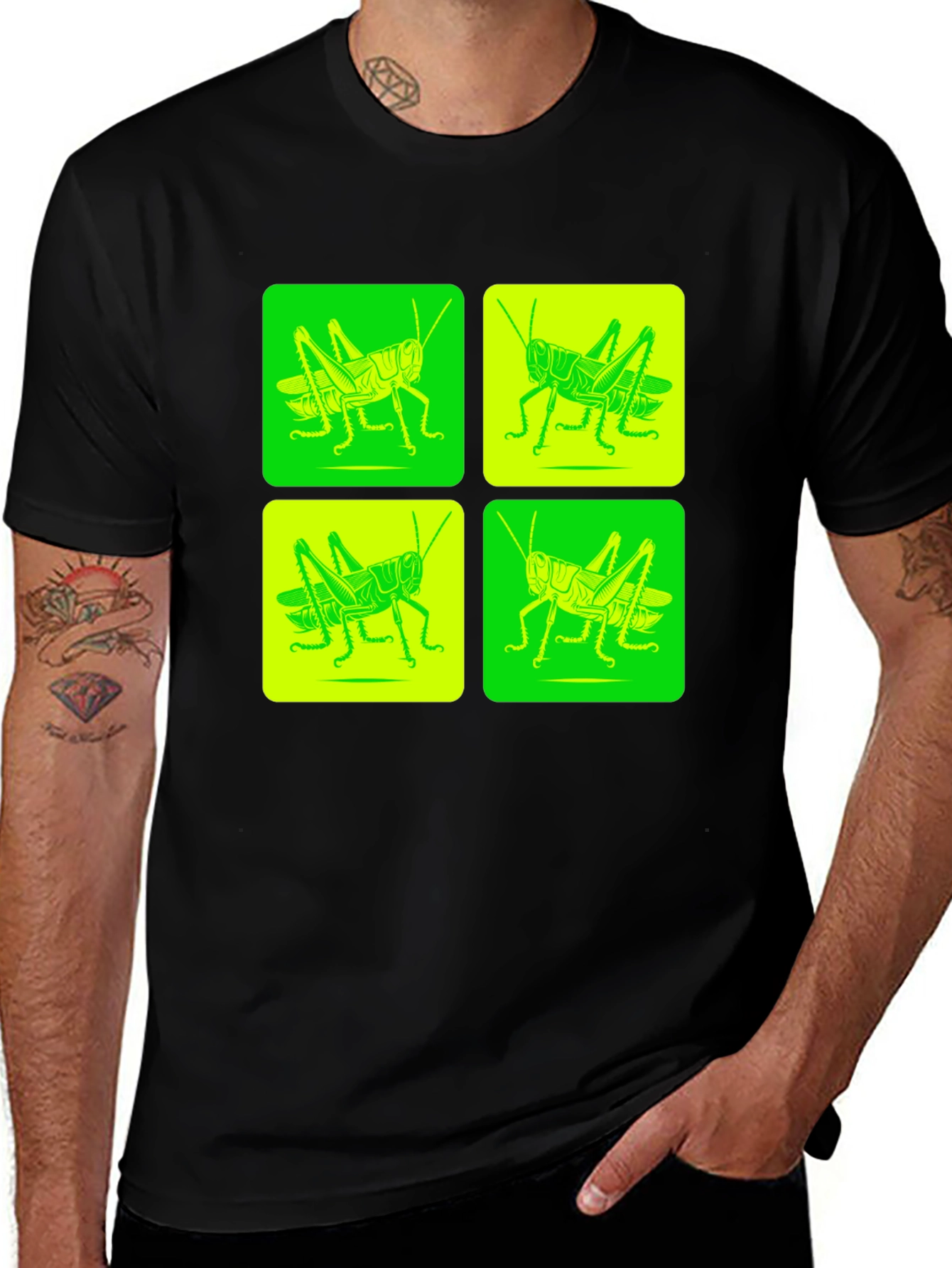 Grasshopper Pop Art Black T-Shirt