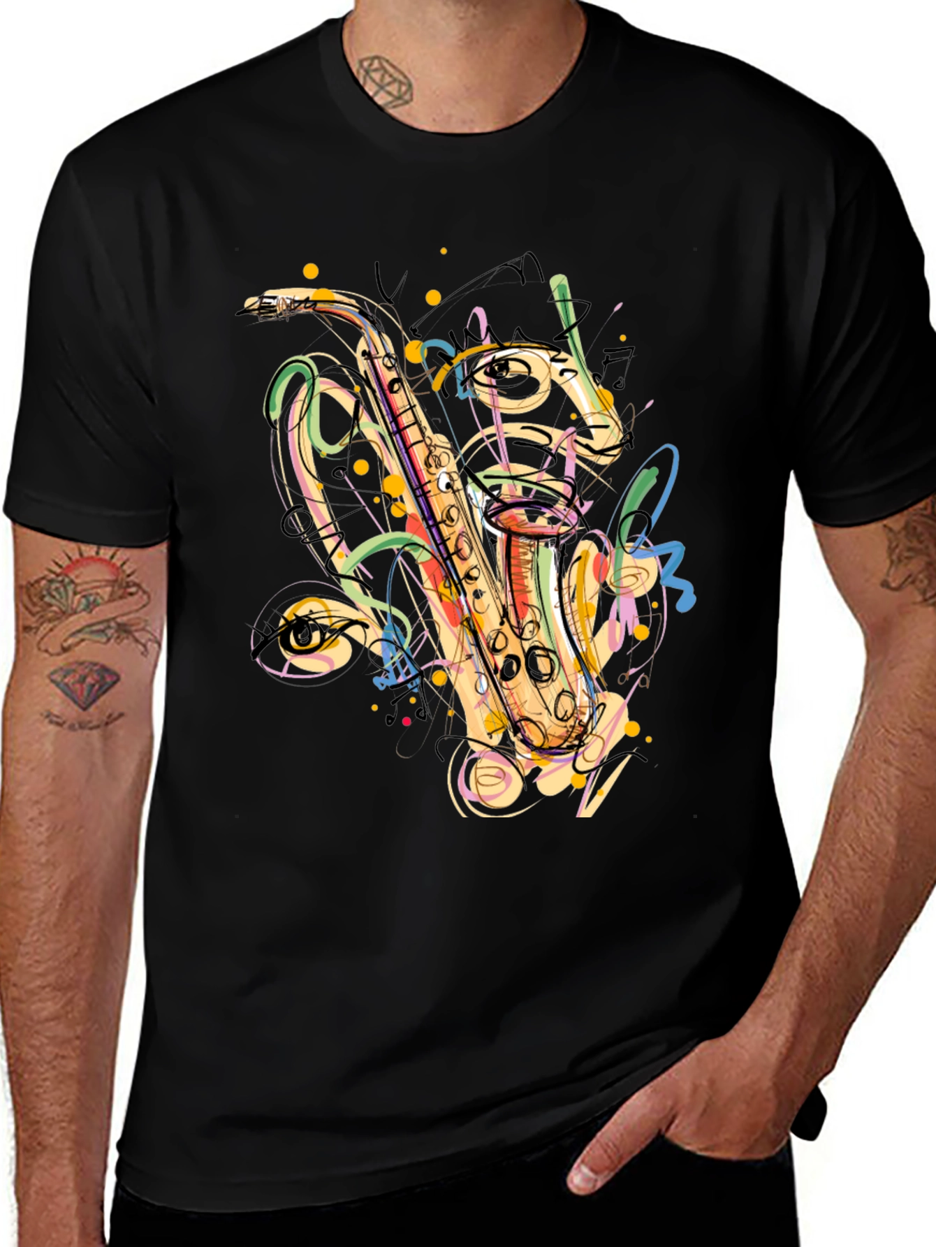 Variant 10 of Saxophone Graphic Print Black T-Shirt