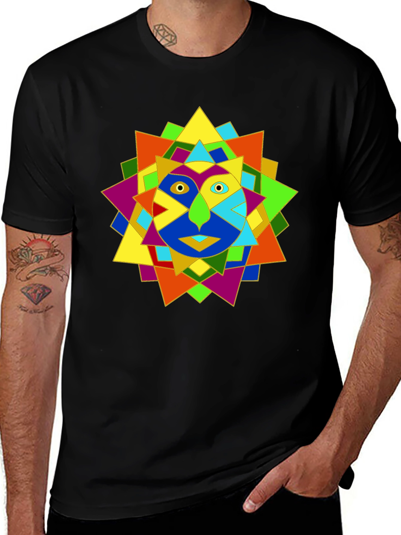 Variant 22 of Geometric Face Graphic Black T-Shirt