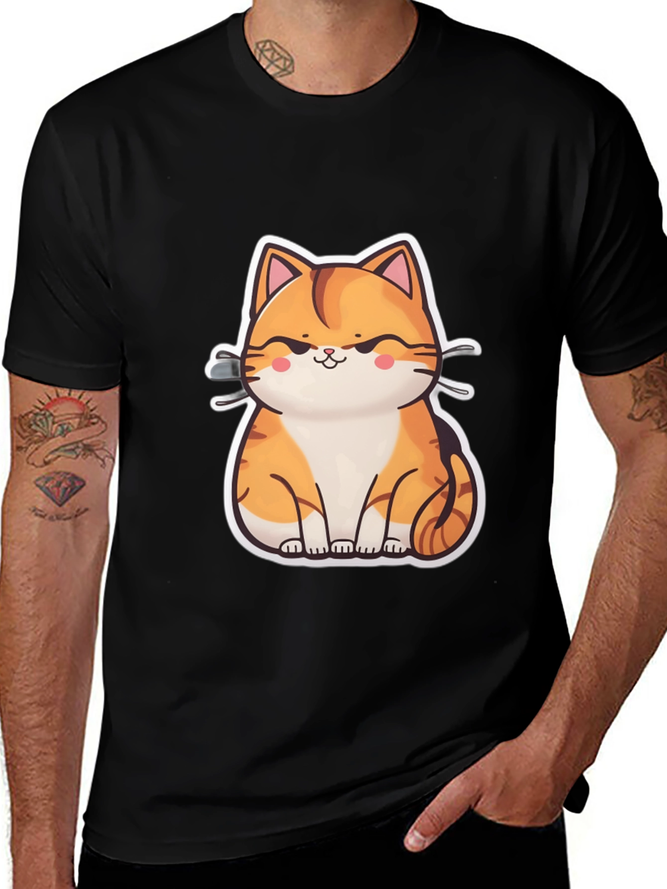 Variant 13 of Cute Cartoon Cat Graphic Black T-Shirt