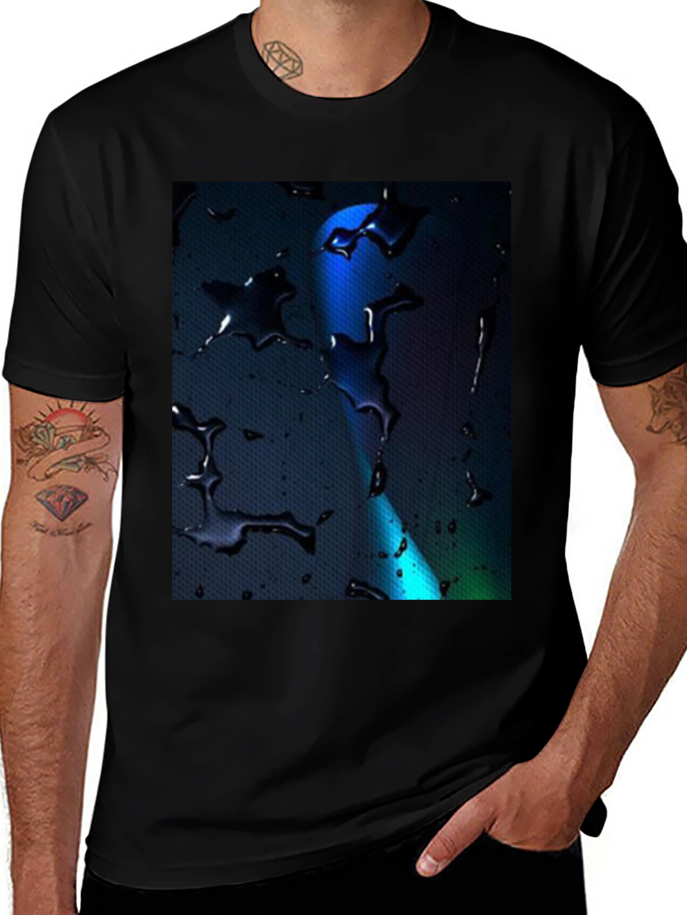 Abstract Water Drop Design Tee - Black