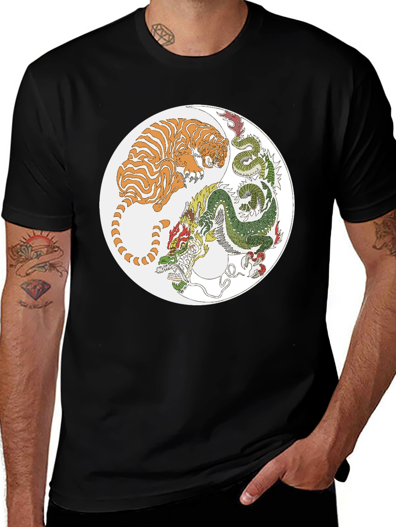 Variant 8 of Yin Yang Dragon Tiger Graphic Tee - Soft Cotton Blend
