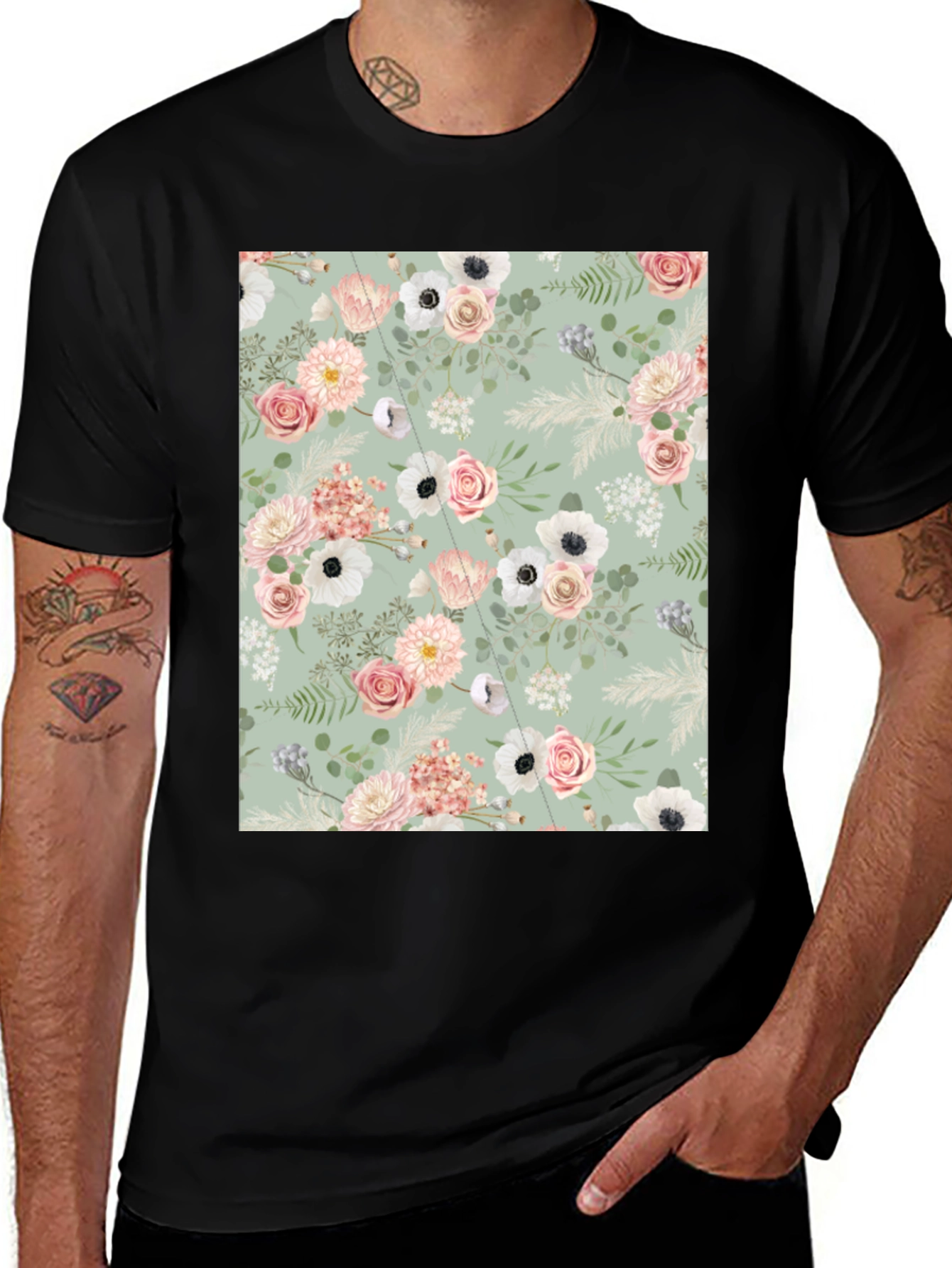 Variant 15 of Floral Pattern Black Tee