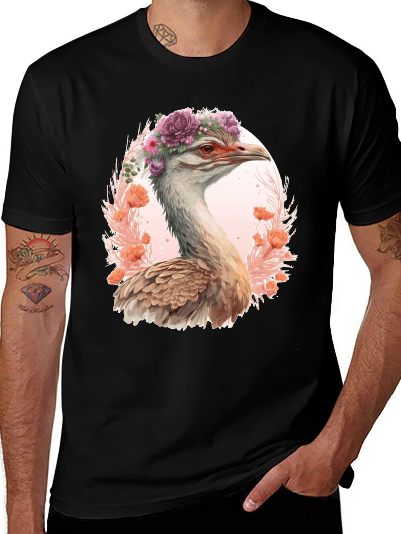 Variant 7 of Ostrich Floral Wreath Graphic Tee