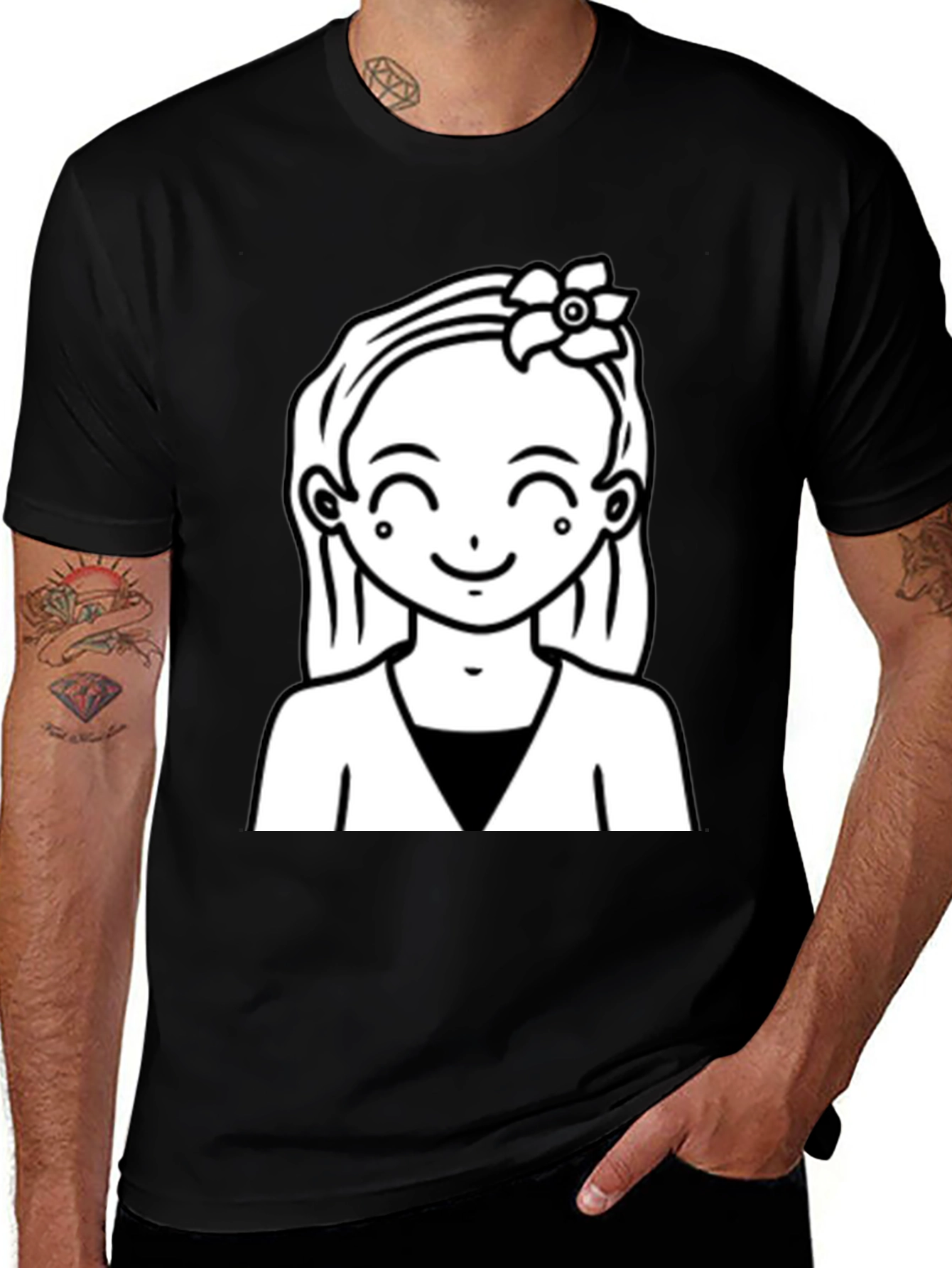Variant 14 of Cute Girl Graphic Tee - Black Cotton Casual Wear